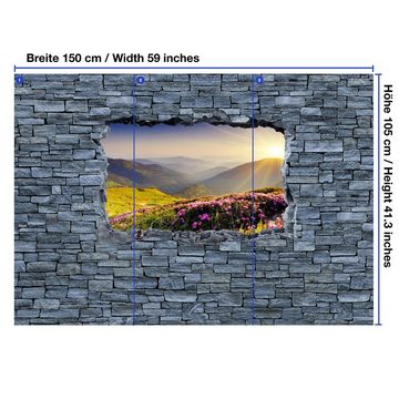 wandmotiv24 Fototapete 3D Bergrücken im Sonnenlicht - Steinmauer, glatt, Wandtapete, Motivtapete, matt, Vliestapete