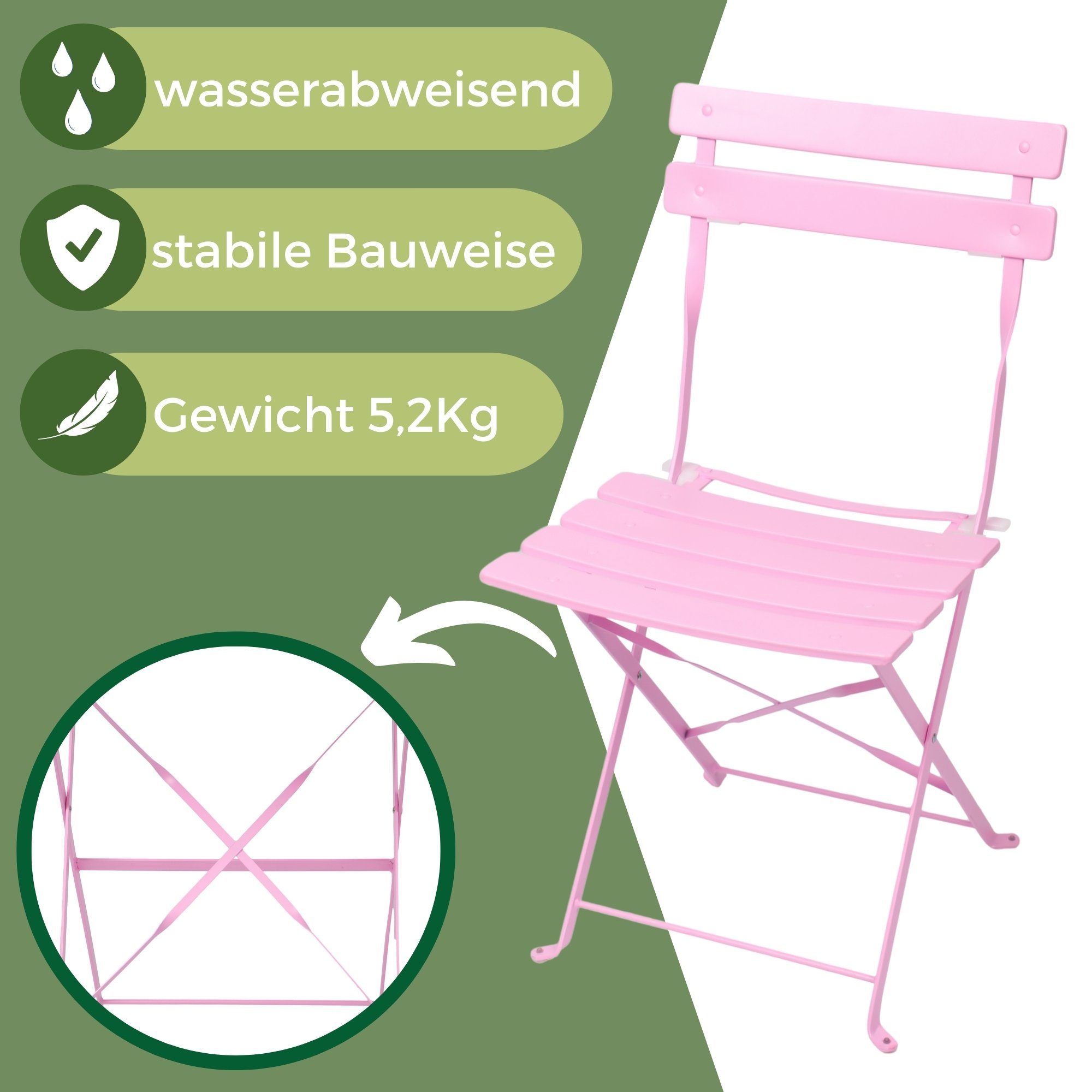 Albatros International Balkonset Bistroset 3-teilig Rosa Bistrotisch 2 Stühle und Tisch aus Metall, (optimal als Balkonmöbel Set oder Gartenmöbel in modernem Design, Rosa), klappbare Stühle und Tisch aus robustem Metall