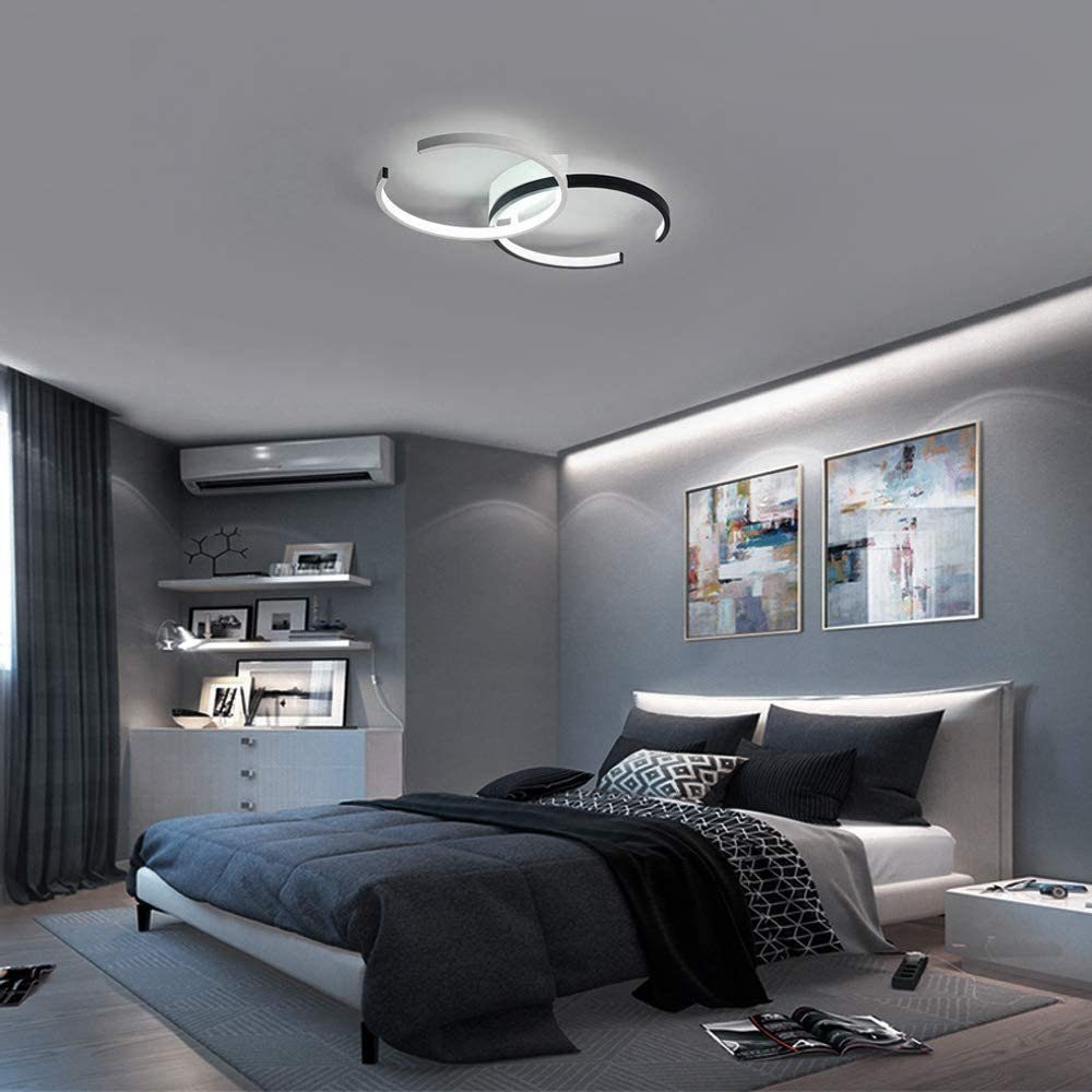 Nettlife LED Modern Dimmbar LED aus Schlafzimmer Dimmbar Arbeitszimmer integriert, Wohnzimmer Schwarz Schlafzimmer mit Deckenlampe Warmweiß, fest für Metall, 37W Deckenleuchte Esszimmer Kaltweiß, Neutralweiß, Fernbedienung, 54cm