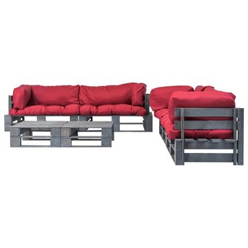 vidaXL Gartenlounge-Set 6-tlg. Outdoor-Lounge-Set Paletten mit Kissen in Rot Holz, (6-tlg)