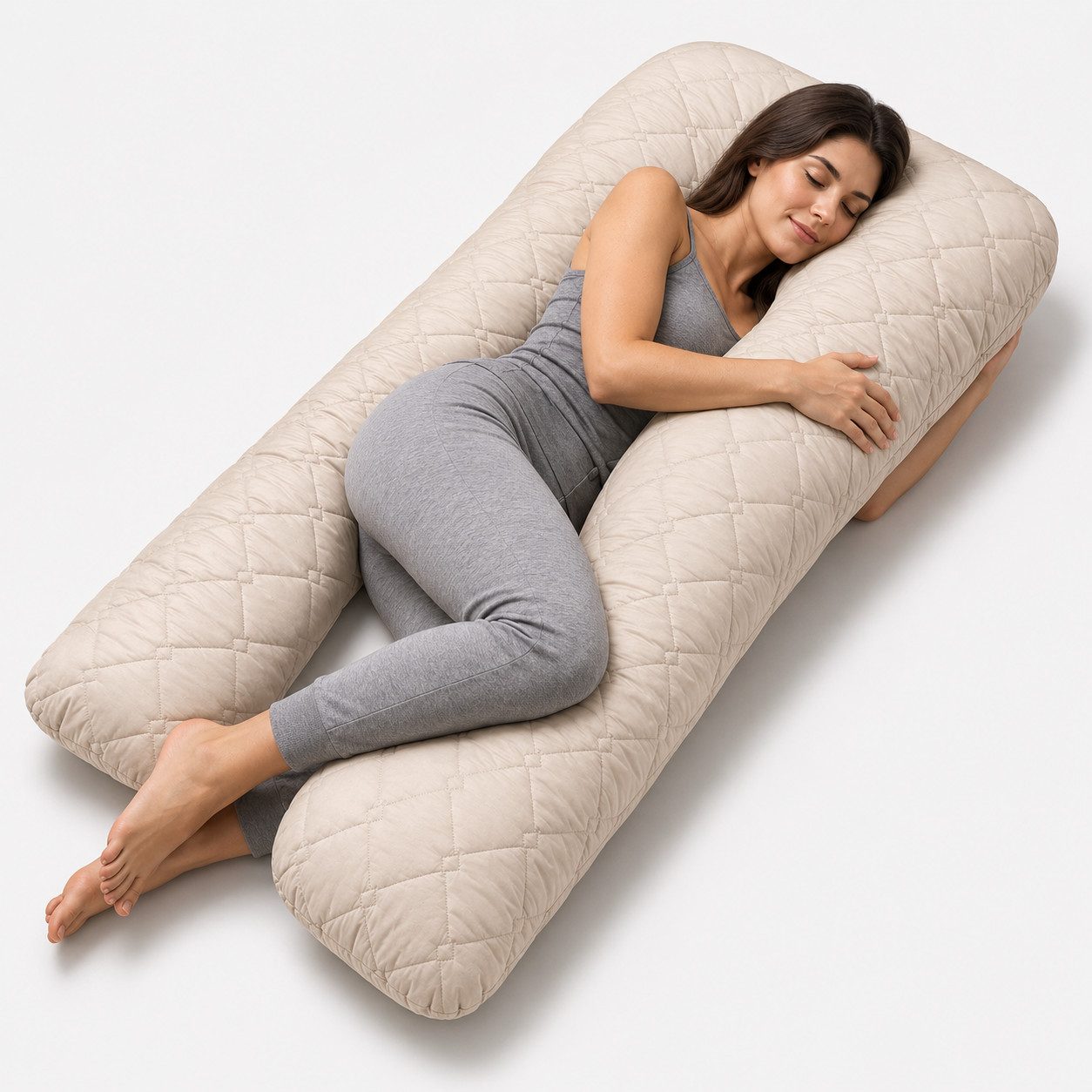 SEI Design Stillkissen Seitenschläferkissen Bodypillow Beige - Körperkissen, Schwangerschaftskissen mit Bezug, 1-tlg., gesteppt mit 2 Reißverschlüssen