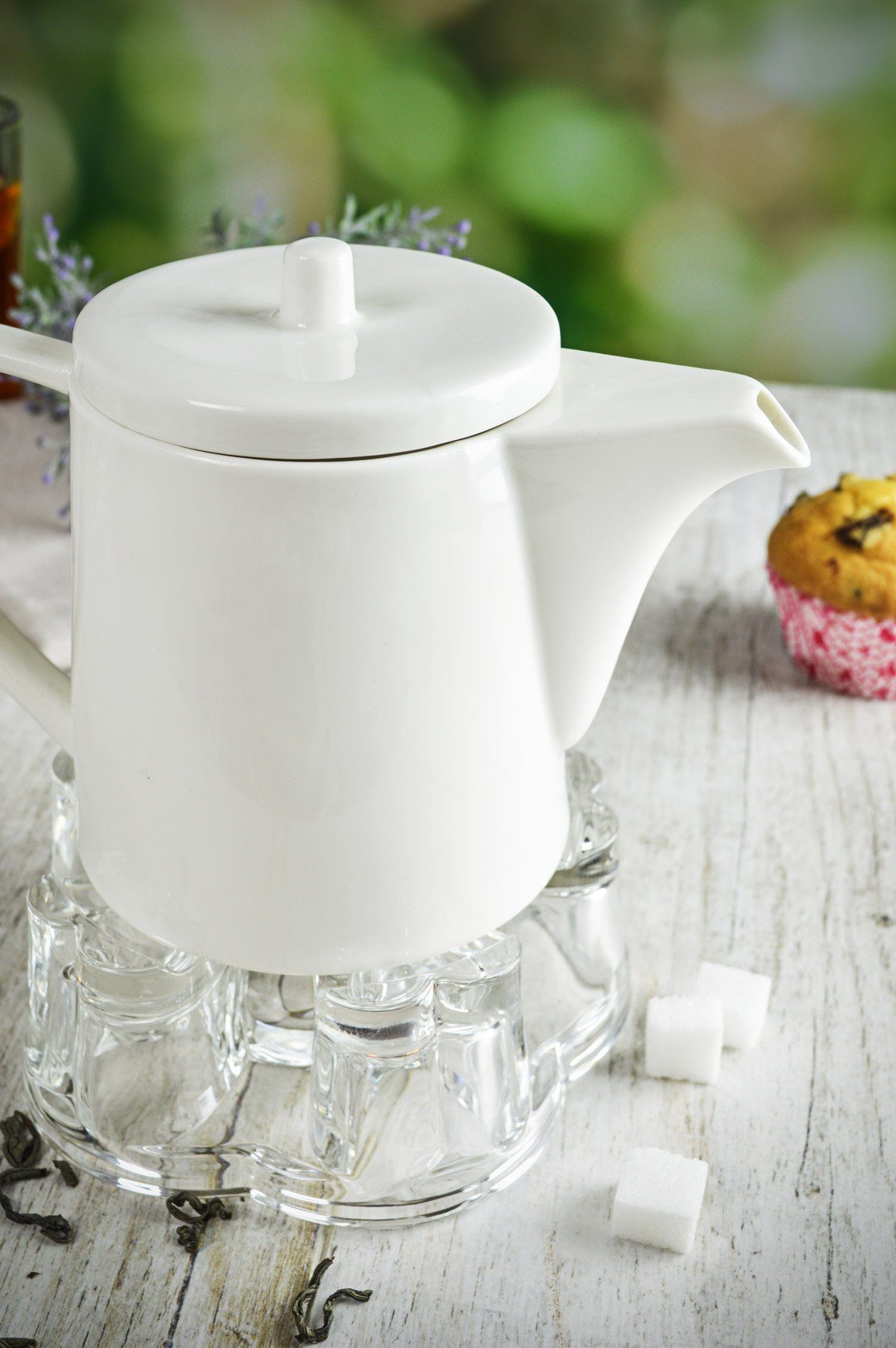 Sendez Teekanne aus Porzellan mit Stövchen Kaffeekanne Porzellankanne Kanne