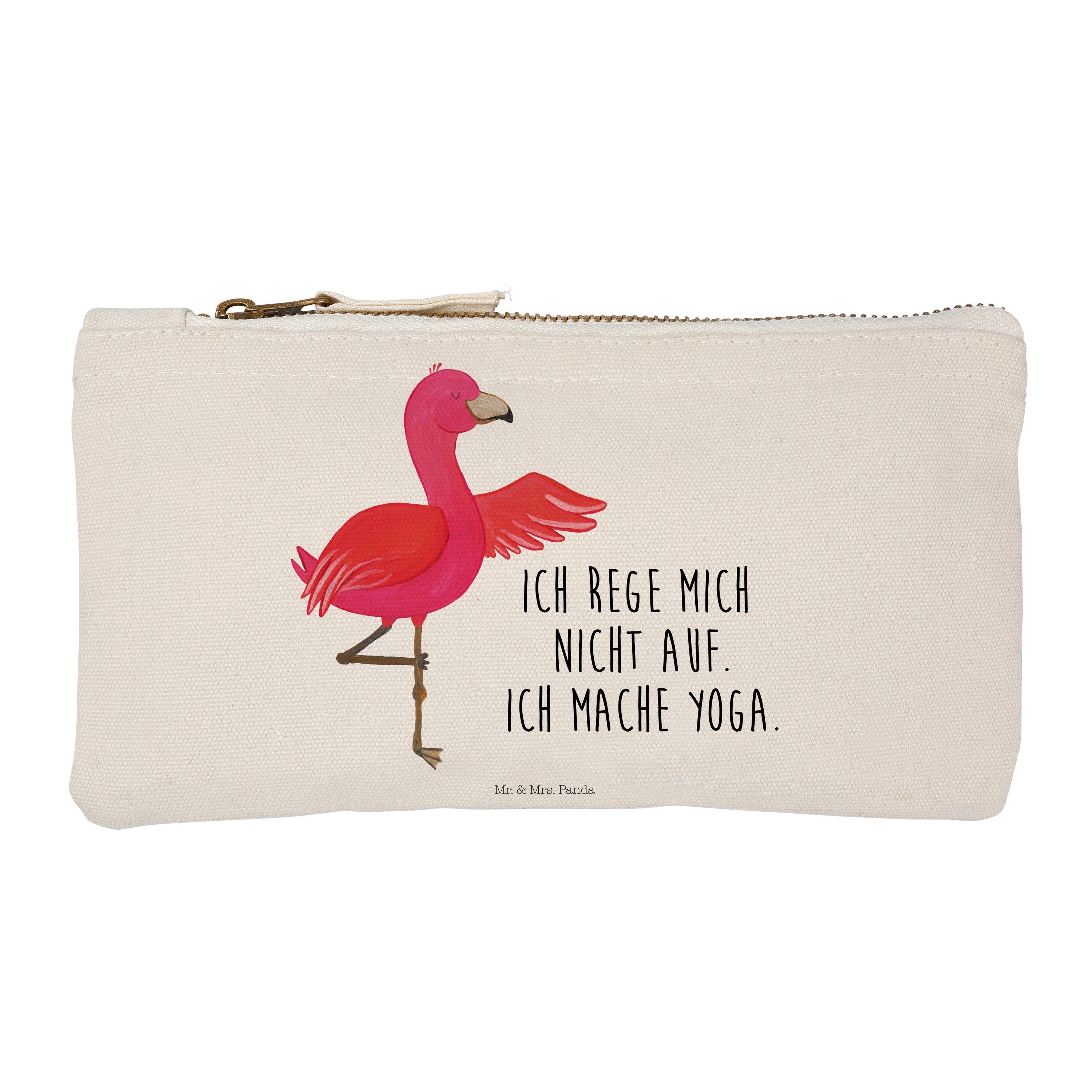 Mr. & Mrs. Panda Kosmetiktasche Flamingo Yoga - Weiß - Geschenk, Etui, entspannt, Namaste, Vogel, Ach (1-tlg)