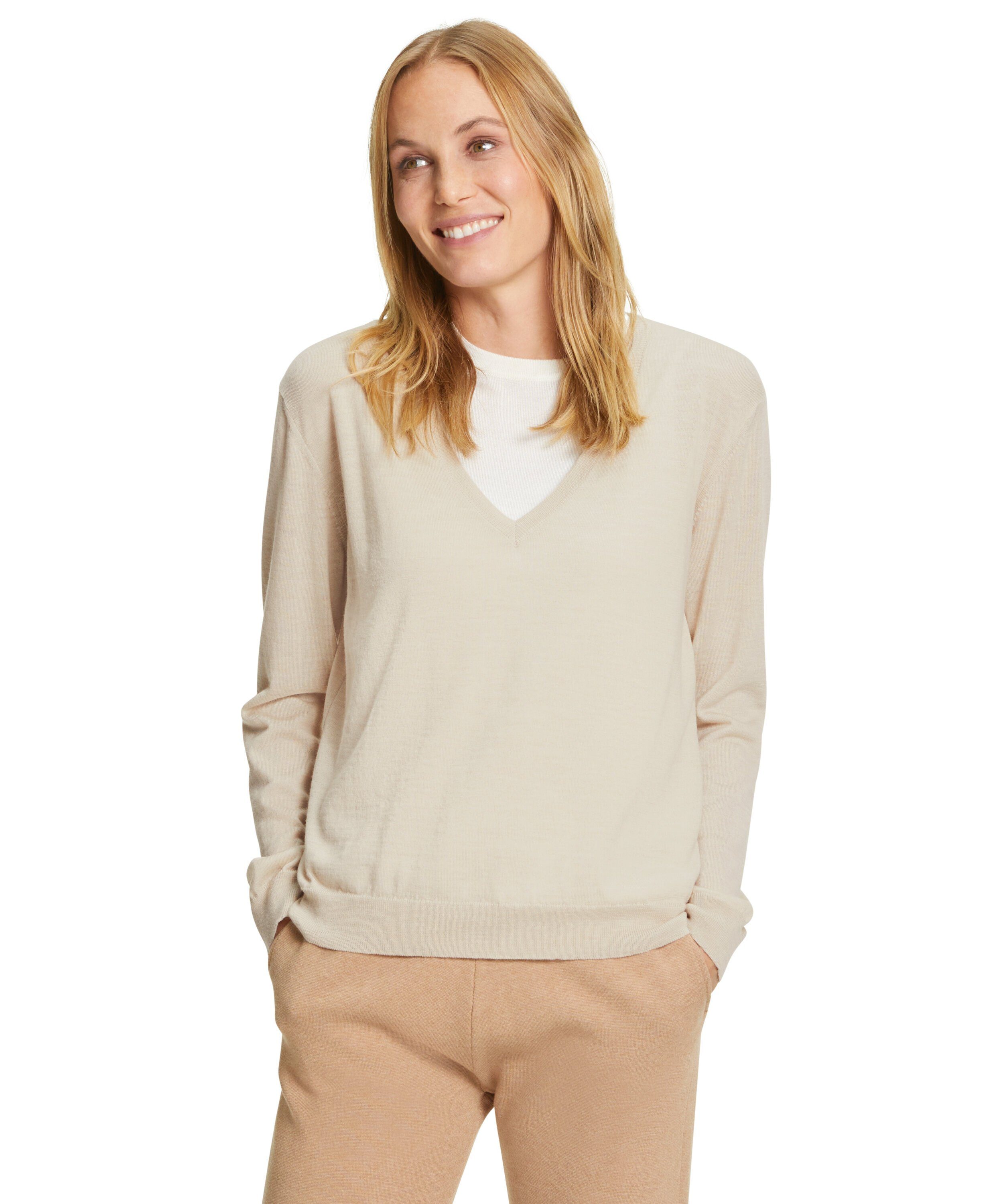 FALKE Strickpullover (1-tlg) aus Merinowolle beige mel. (4043)