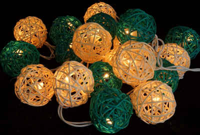 Guru-Shop LED-Lichterkette Rattan Ball LED Kugel Lampion Lichterkette -..