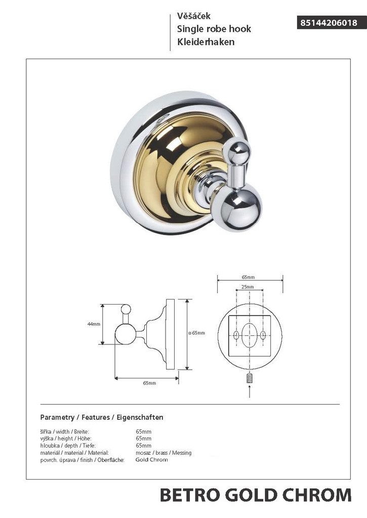 BRILLANTBAD® Kleiderhaken BETRO GOLD Kleiderhaken Messing Gold Chrom für Bad & Küche >> Bohren, Einfach zu installieren mit beiliegendem Schrauben- & Dübelset