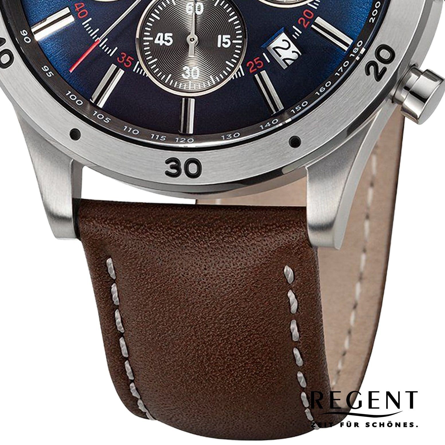 Regent Quarzuhr Regent Herren Armbanduhr Analog, (Analoguhr), Herren Armbanduhr rund, extra groß (ca. 41mm), Lederarmband