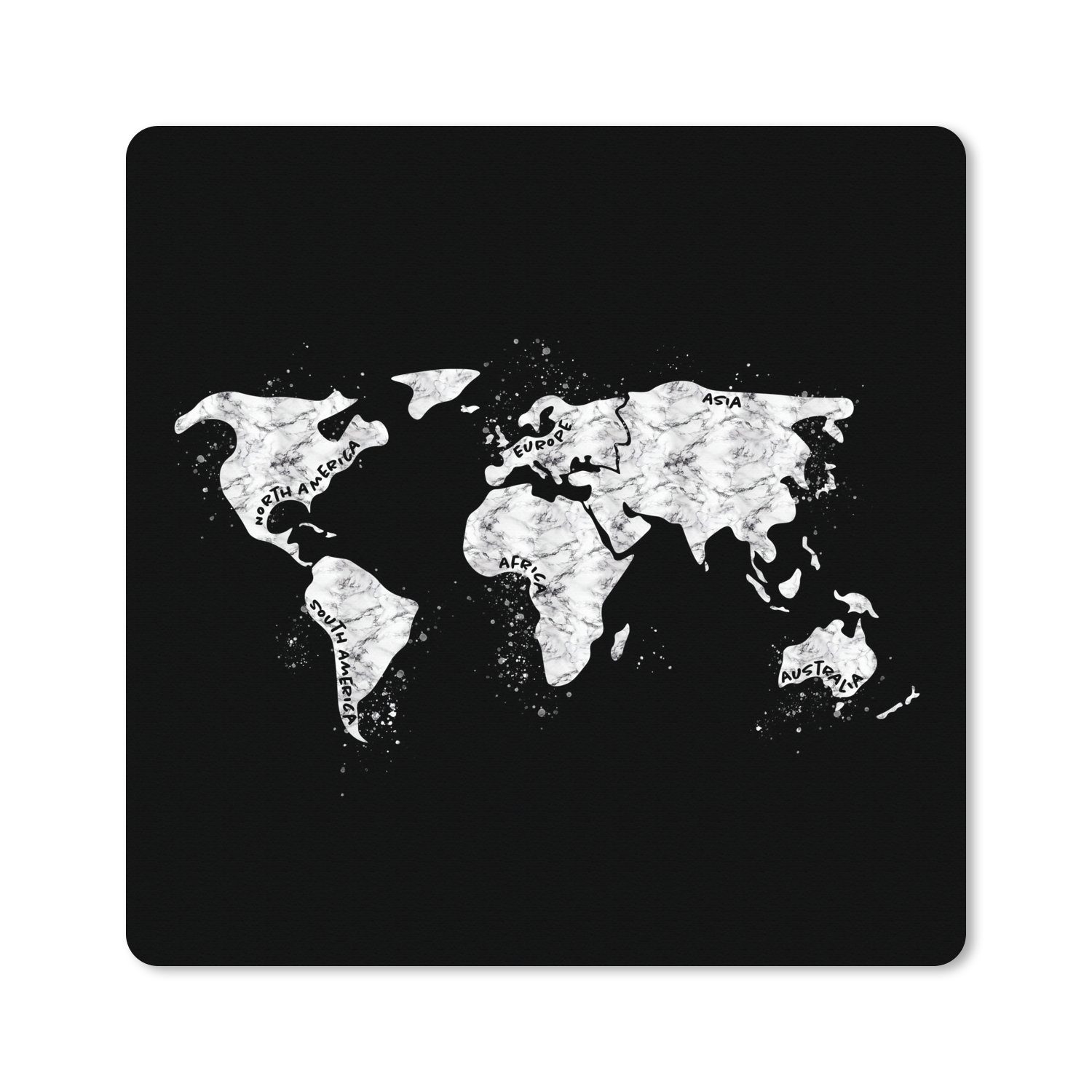 MuchoWow Gaming Mauspad Weltkarte - Marmor - Schwarz - Weiß (1-St), Mousepad mit Rutschfester Unterseite, Gaming, 40x40 cm, XXL, Großes