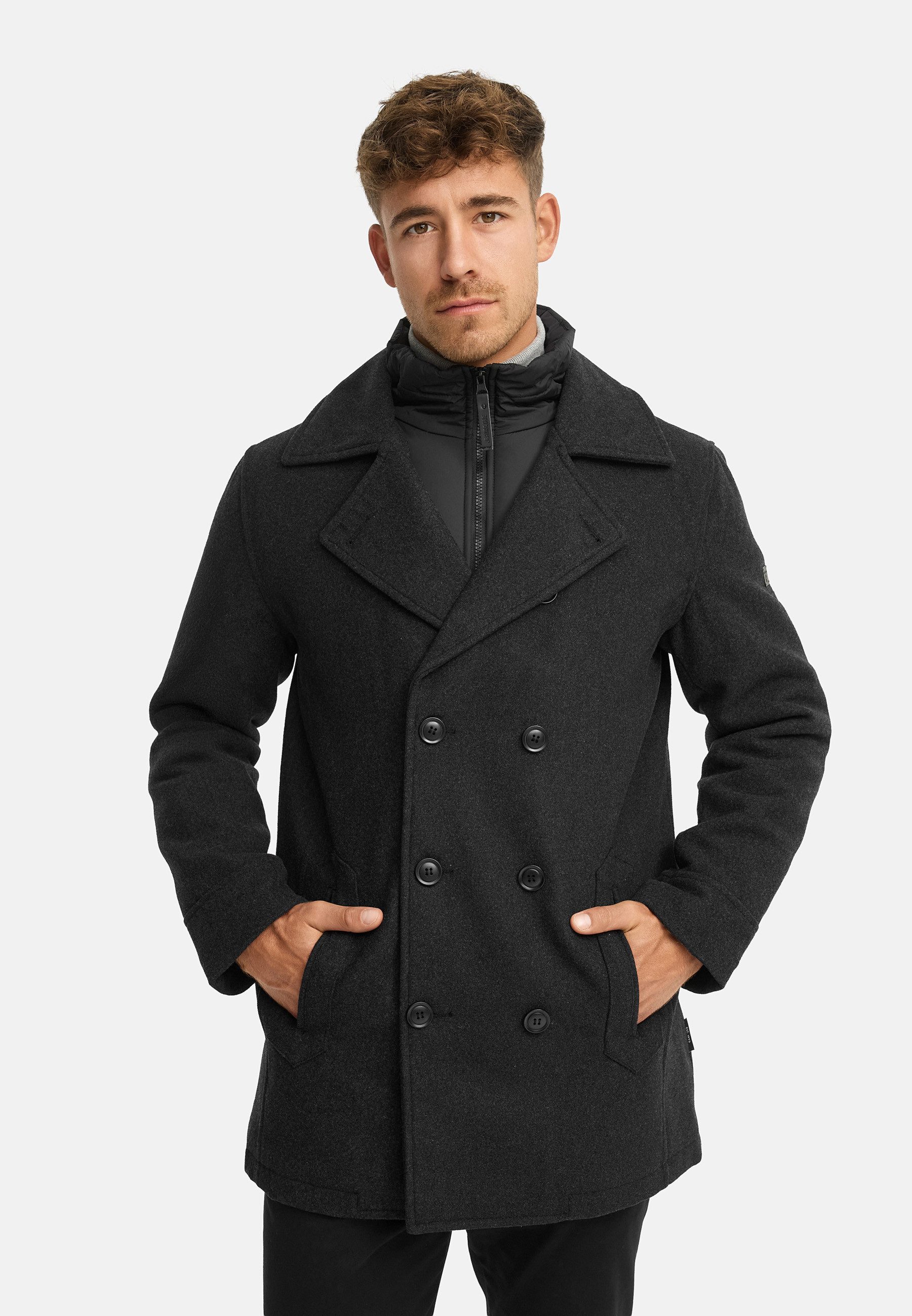 Indicode Wollmantel INLunil Herren Mantel mit Stepp-Optik, Winterjacke,Übergangsjacke