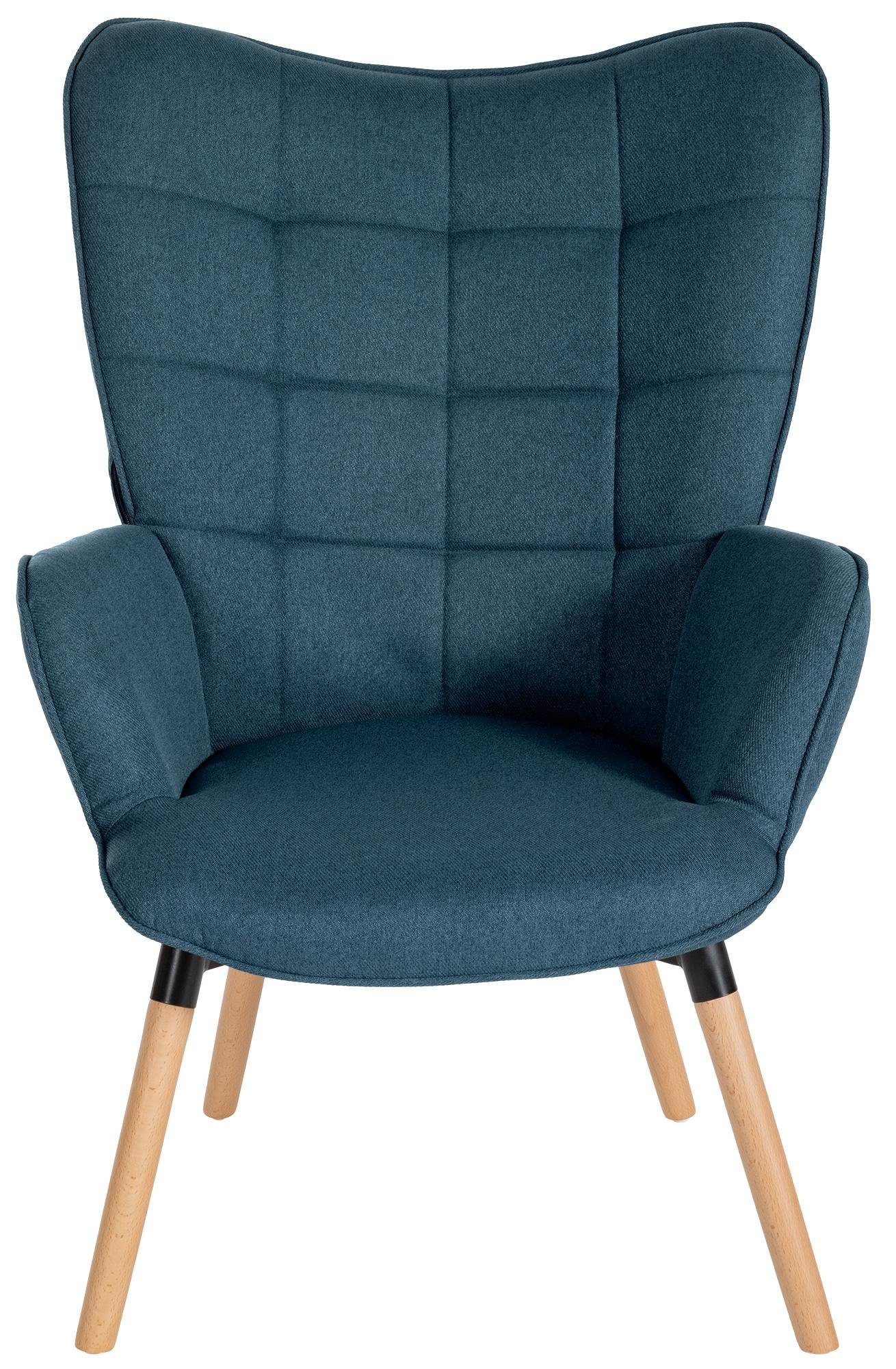 CLP Loungesessel Garding, Buchenholz blau und Stoff-Bezug mit aus Stuhl Gestell