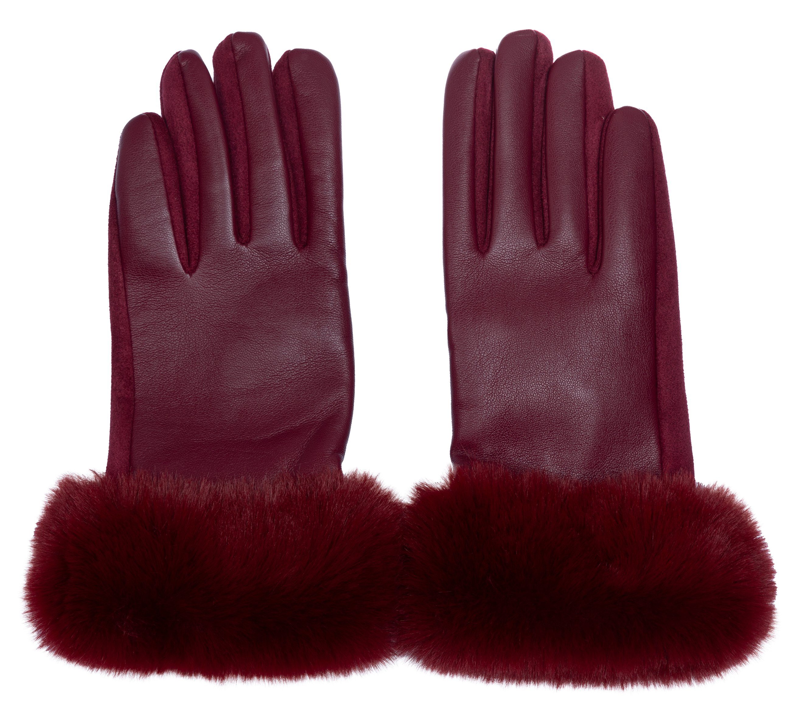 klassisch GLV017 Caspar mit elegante Dekor weinrot Damen Handschuhe Fell Strickhandschuhe uni