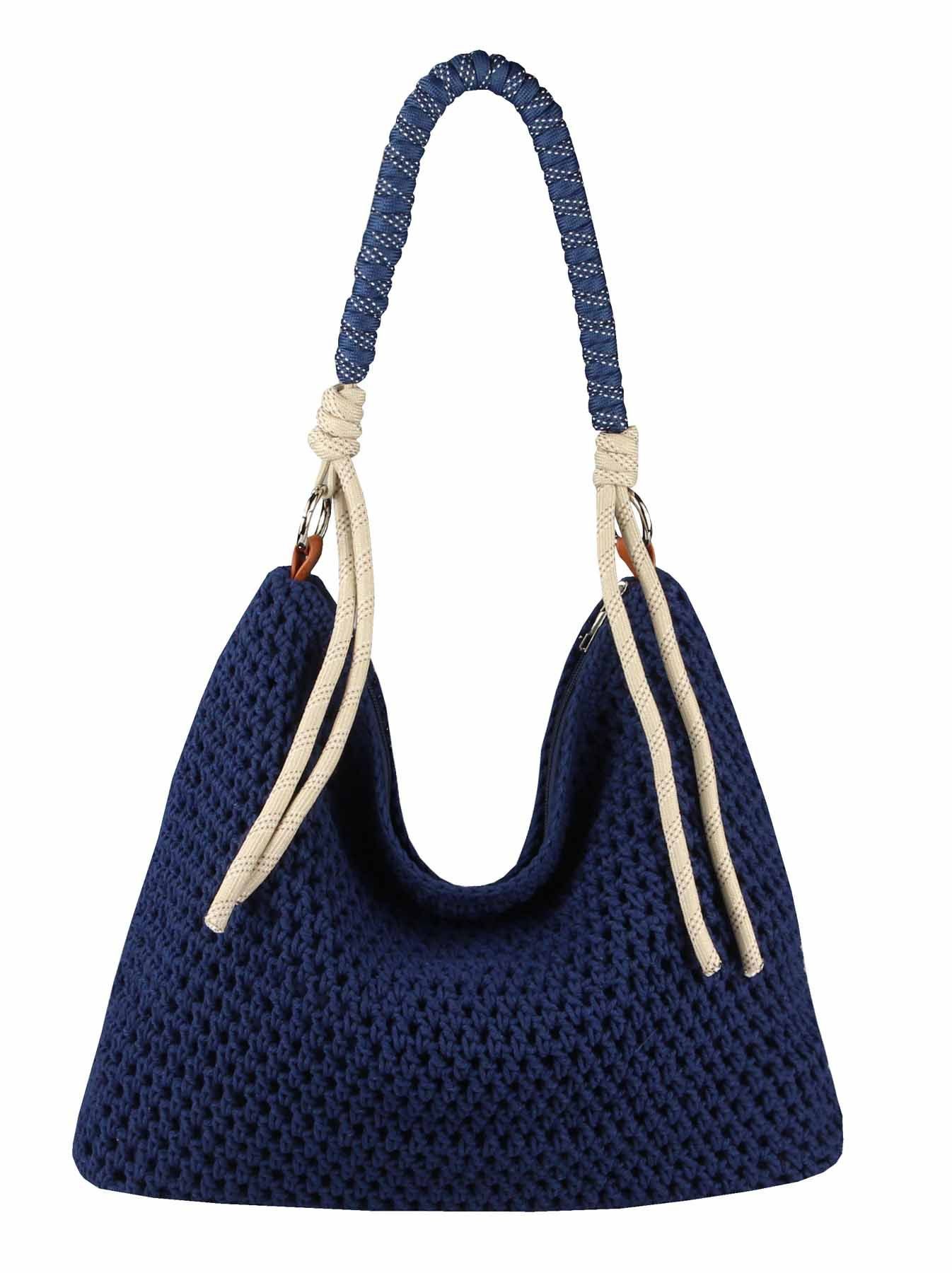 Schultertasche DAMEN TASCHE Boho Shopper Strohtasche Hobo Geflecht Häkeltasche Textil