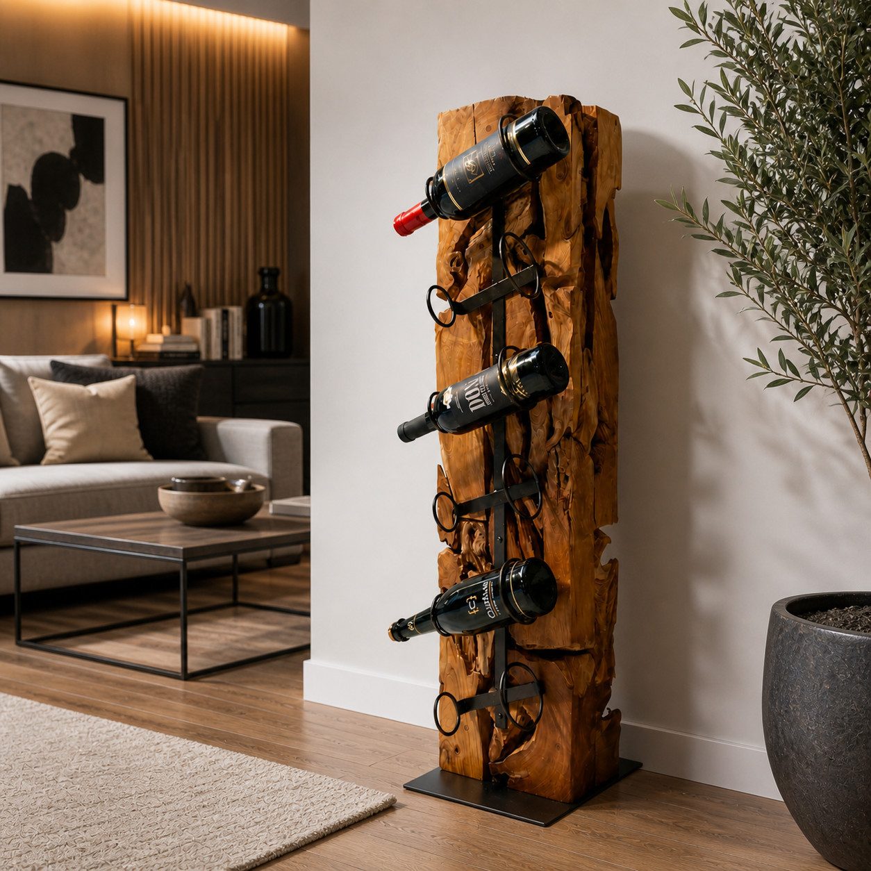 Möbel Bressmer Weinregal XILON Weinständer Teakholz 100 cm massiv für 6 Flaschen, Nachhaltig