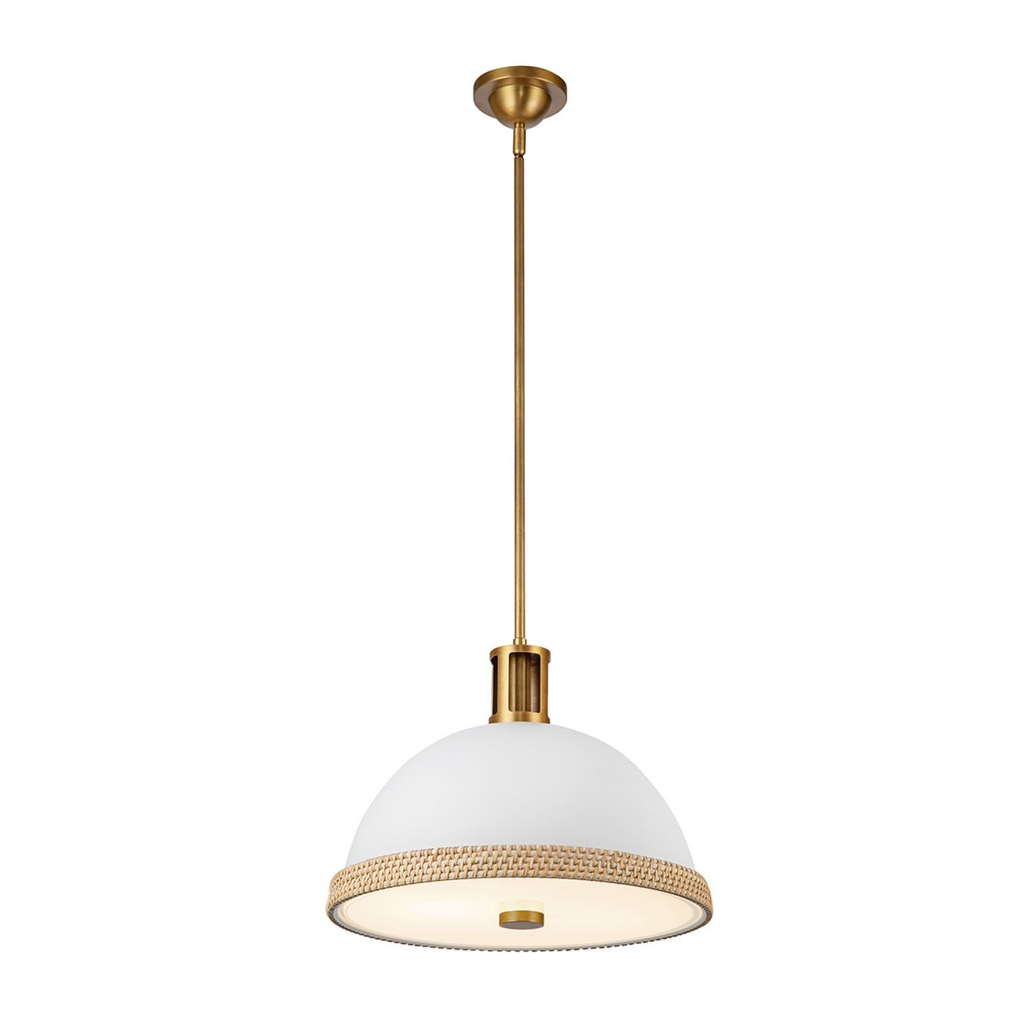 Licht-Erlebnisse Pendelleuchte BEREND, ohne Leuchtmittel, Weiß Messing Antik Ø 41.6 cm 2x E27 Stahl Rattan Glas Industrial