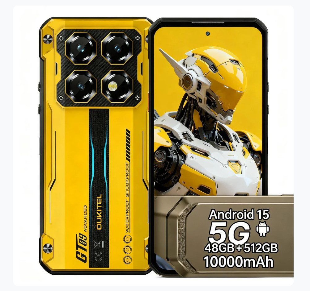 OUKITEL WP60 5G Outdoor Handy, 24GB RAM+256GB ROM, 120Hz, 10000mAh Smartphone (7.2 Zoll, 256 GB Speicherplatz, 108 MP Kamera, Dimensity 7025, Cyberpunk-Mech Design, Android 15)