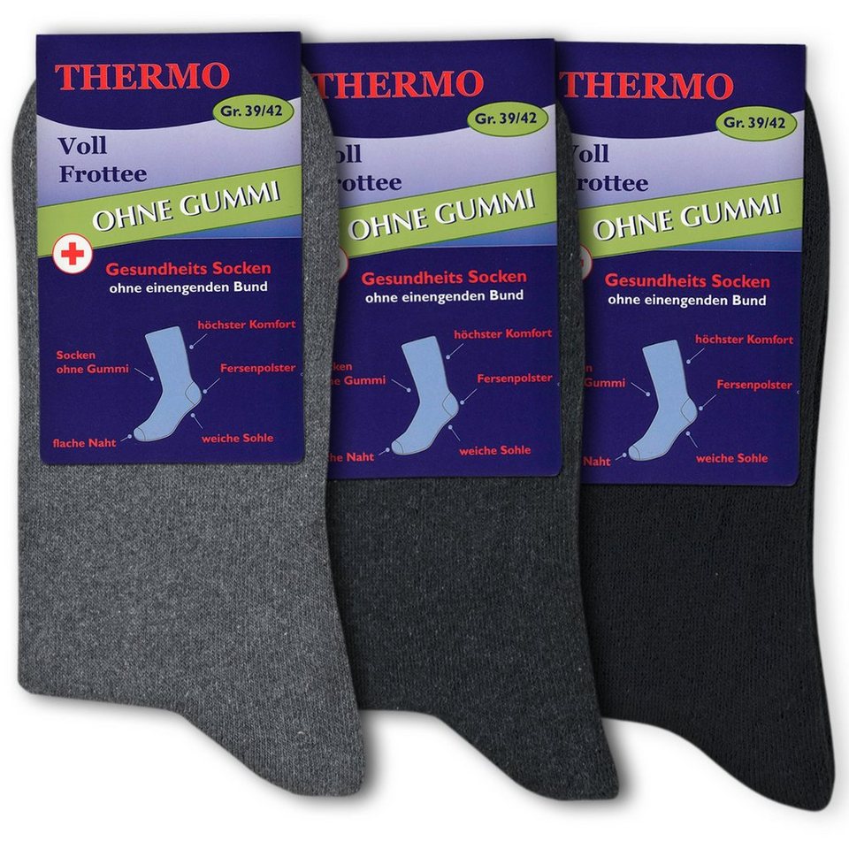 Die Sockenbude Basicsocken THERMO (Bund, 3-Paar, grau schwarz)  Diabetikersocken ohne einengenden Bund ohne Gummi