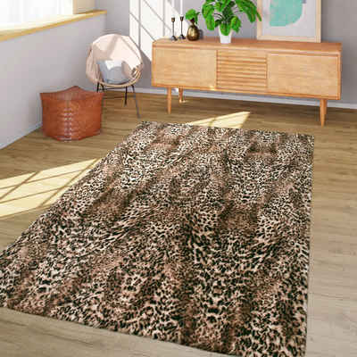 Fellteppich Wohnzimmer Fellteppich Kunstfell Hochflor Leoparden Muster, TT Home, rechteckig, Höhe: 34 mm