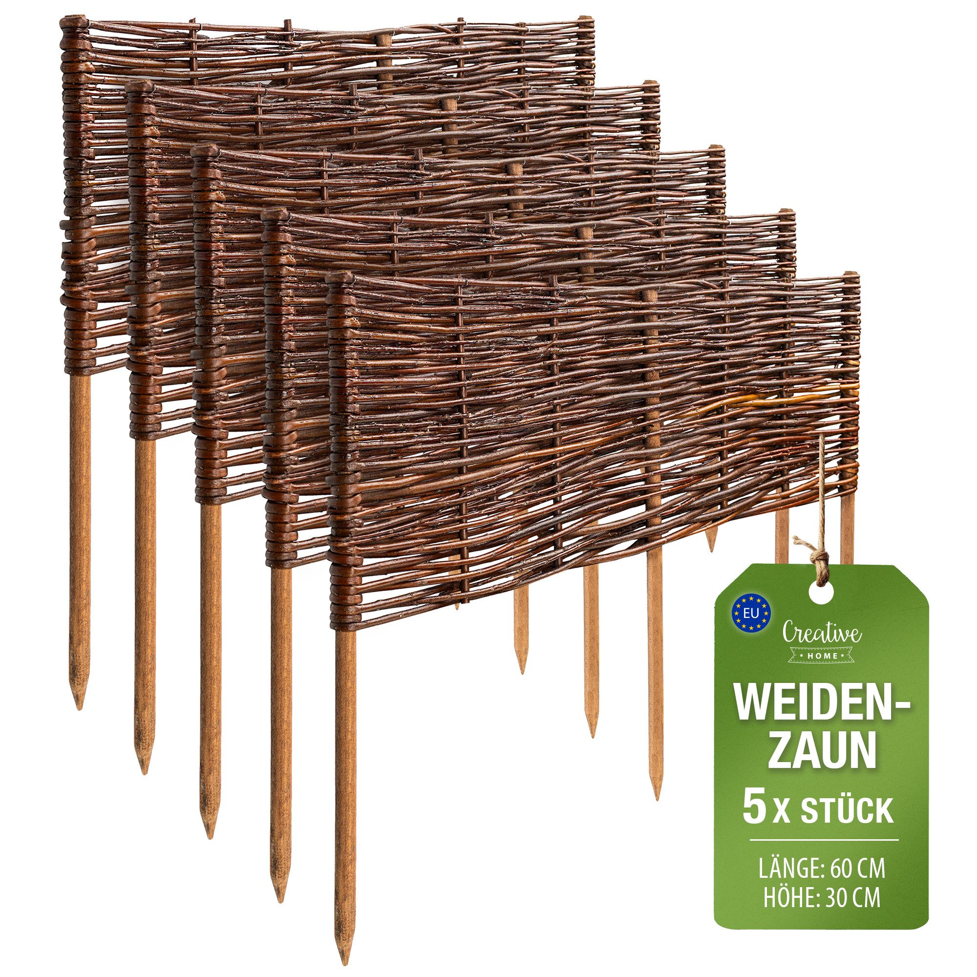 Creative Home Weidenzaun Beeteinfassung Weide Weidenzaun 5er Set Gartenzaun