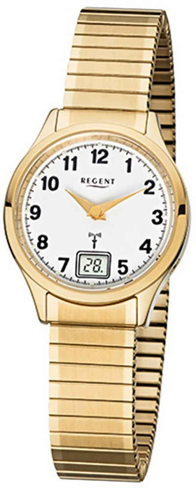 Regent Funkuhr Regent Damen-Armbanduhr gold, Damen Funkuhr rund, klein (ca. 29mm), Edelstahlarmband