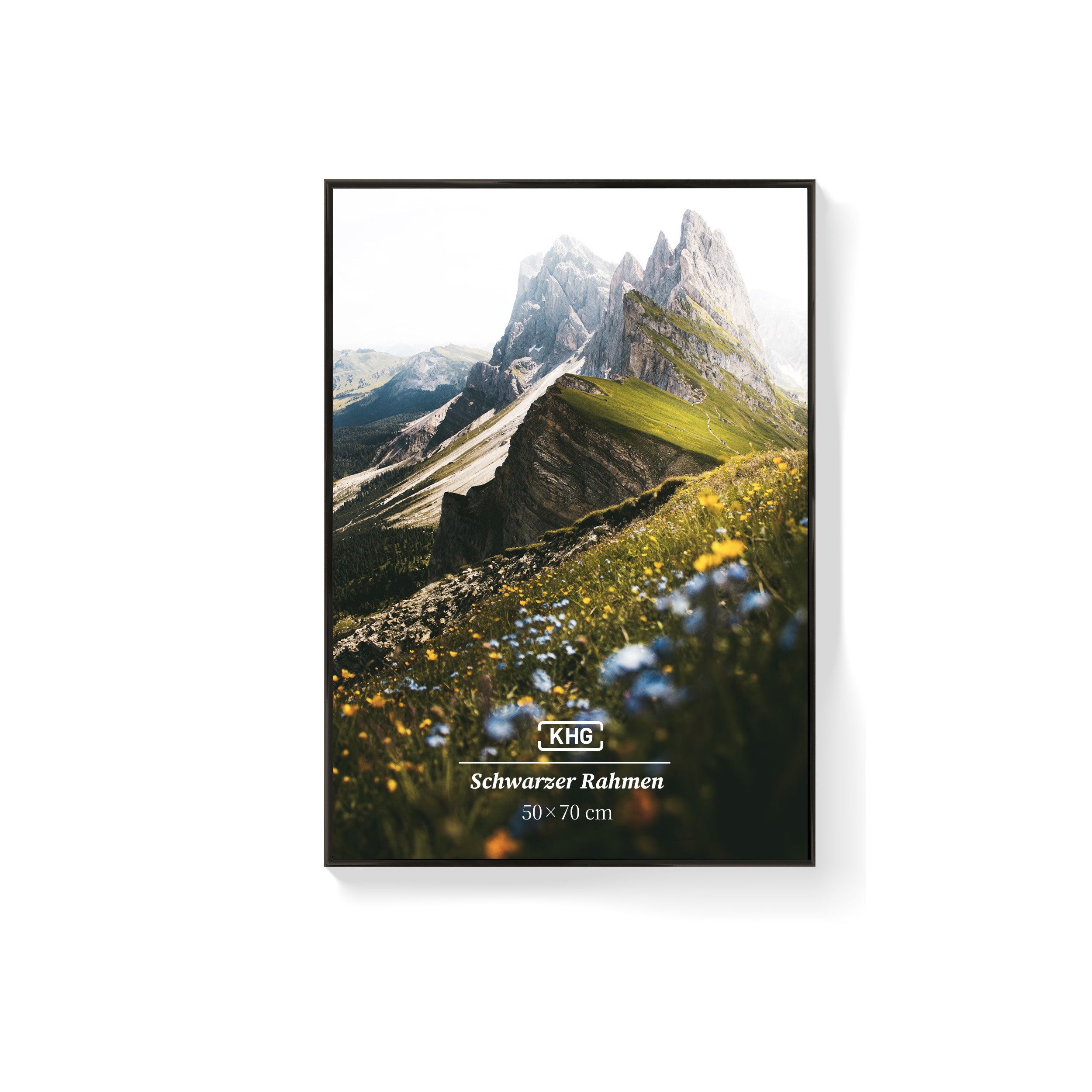 KHG Bilderrahmen 50x70 cm Schwarz, für 1 Bilder (stabile Glasfront & Kunststoff-Rahmen, 1 St), für Fotos, Poster, Zertifikate & Collagen, Steckanbringung für Hoch- und Querformat