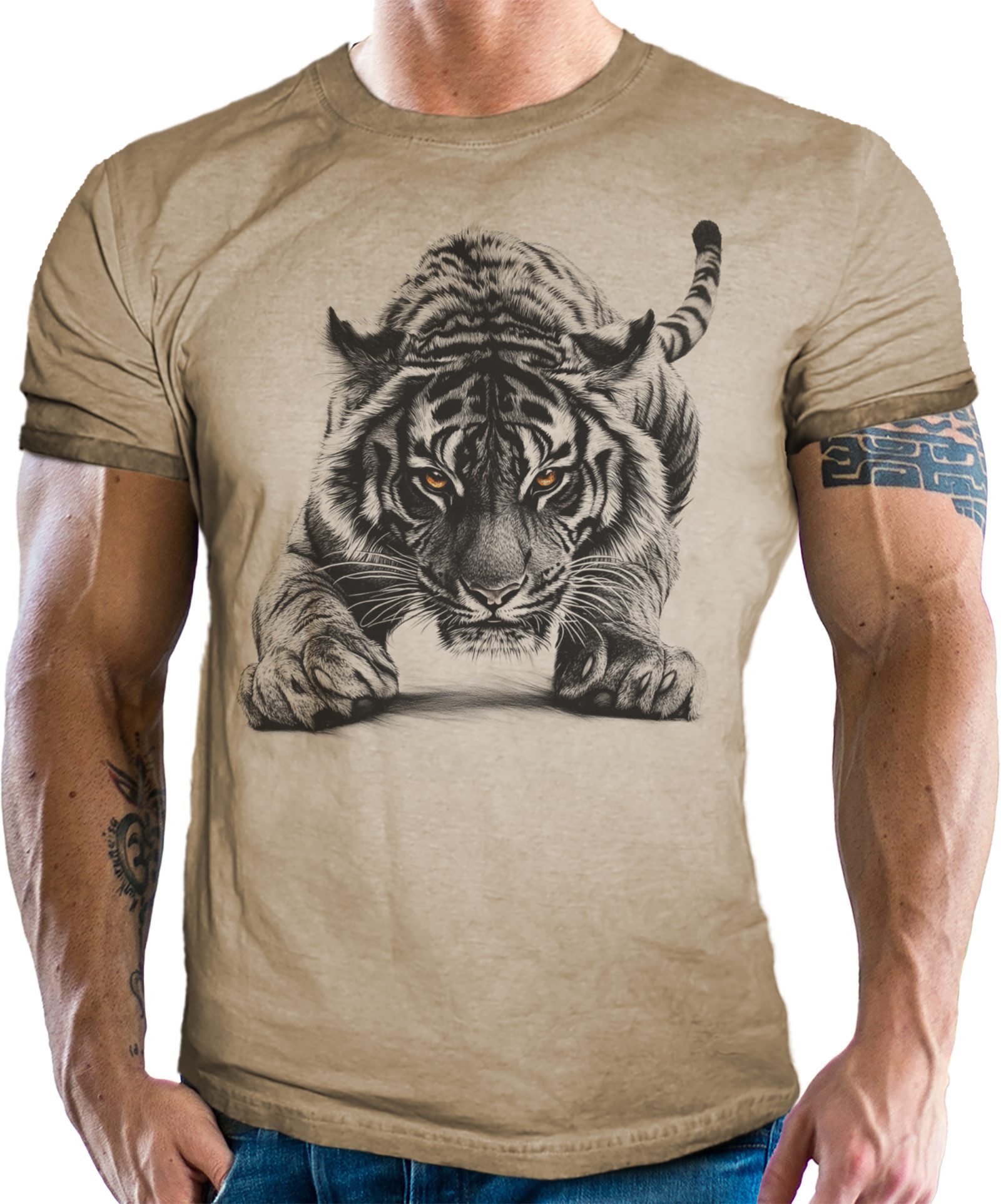 LOBO NEGRO® T-Shirt Wildlife Tiger im angesagten used Look