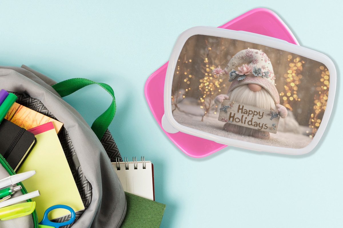 MuchoWow Lunchbox Weihnachten - Wichtel - Teller - Bunt, Kunststoff, (2-tlg), Brotdosen, Lunch Box, Brotbox für Kinder und Erwachsene