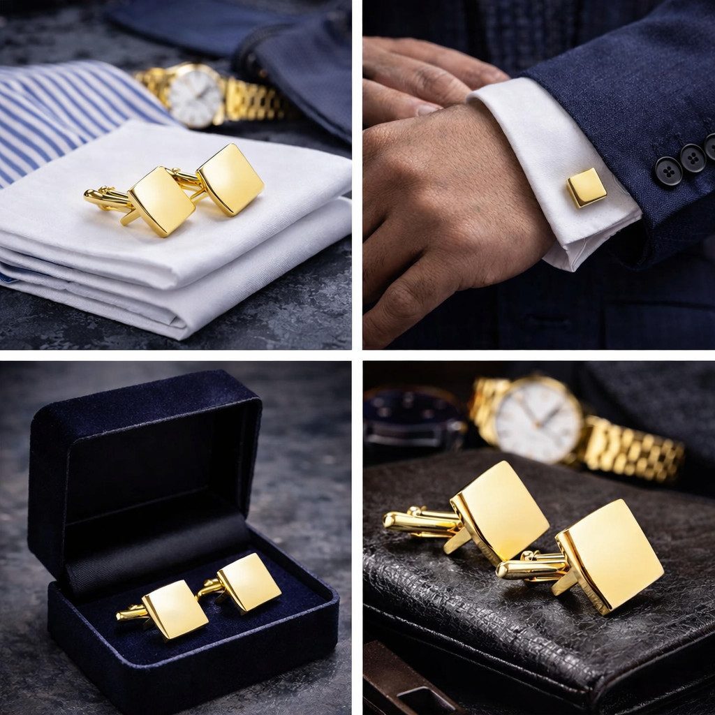 RAIKOU Manschettenknöpfe Quadratisches Design, Edelstahl in Silber/Gold, Glänzend poliert, Herren-Accessoire für Business & Hochzeit