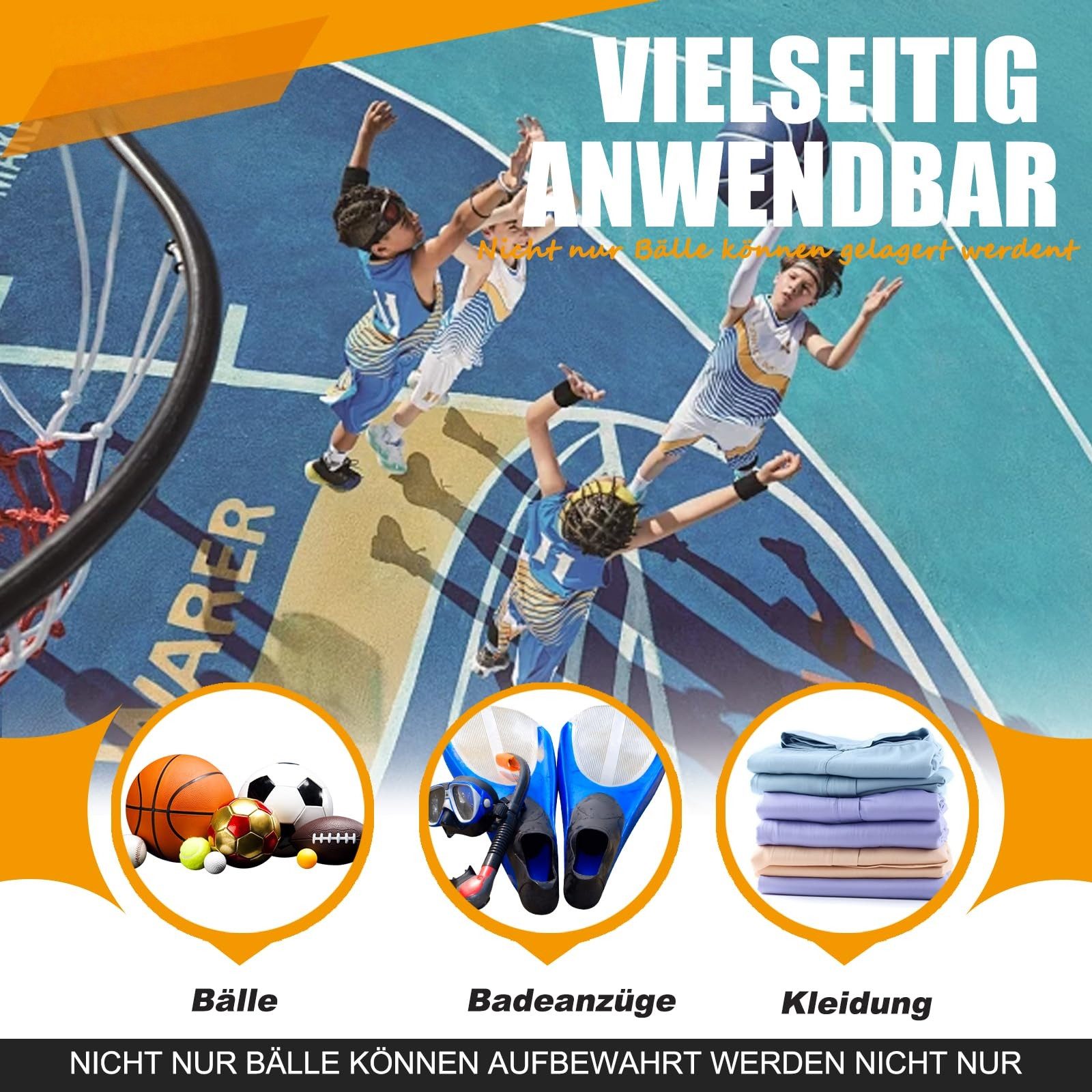 FOUORTUNATE-BEE Balltasche 2 Stück Balltasche Netztaschen mit Kordelzug (Sportball-Aufbewahrungsbeutel als Rucksack, zusammenklappbar, 2-tlg., für Basketball, Fußball, Volleyball und Tischtennisbälle)