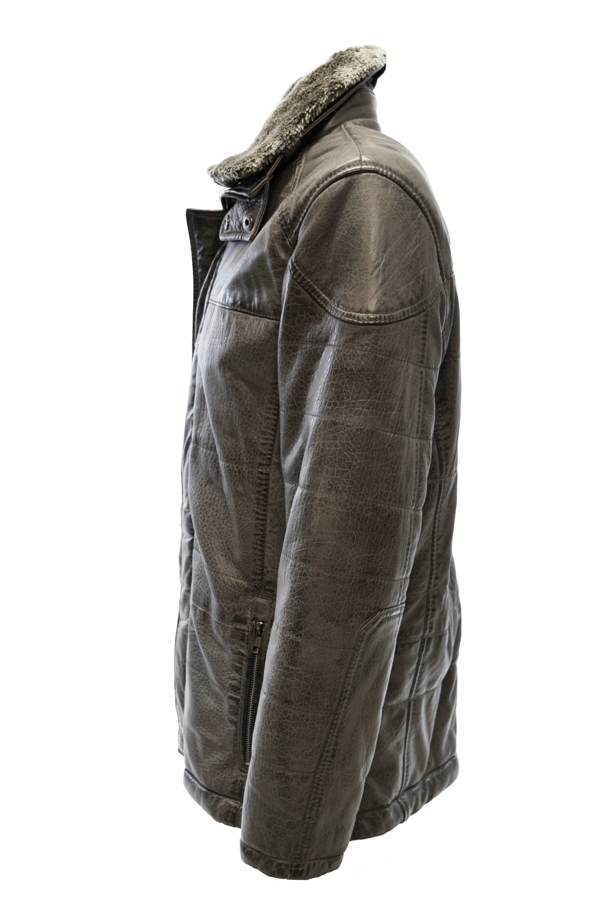 Zimmert Leather Lederjacke Sid Bubbleleder, Kragen abnehmbar, Long Lederjacke, Grau