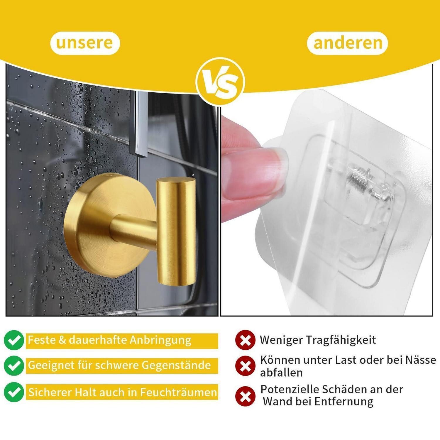 LuxusKollektion Wandhaken Handtuchhaken Edelstahl goldfarben 2er Set, (2-St)