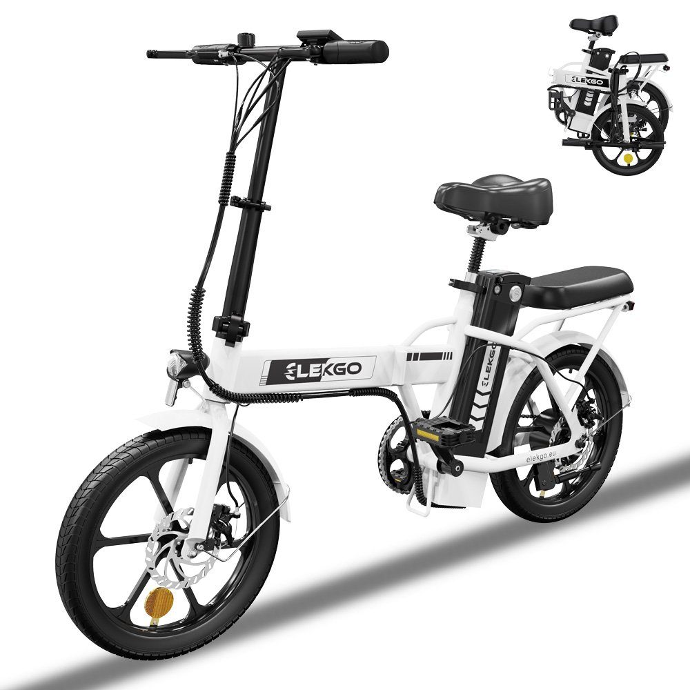 RCB E-Bike ELEKGO-EG05 16 zoll Klappbares Elektrofahrrad, Heckmotor, 35-70km elektro cityrad 36V 8.4Ah LCD Display weiß