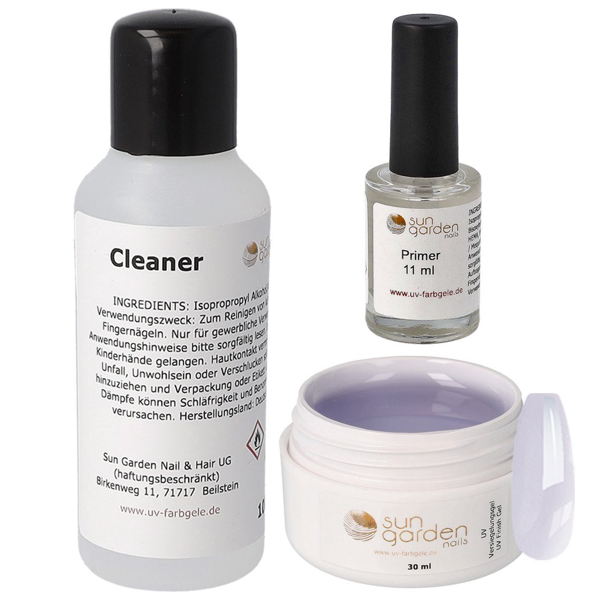 Nagellack-Set Nailset mit Versiegelungsgel 30ml-Primer-Cleaner 100ml