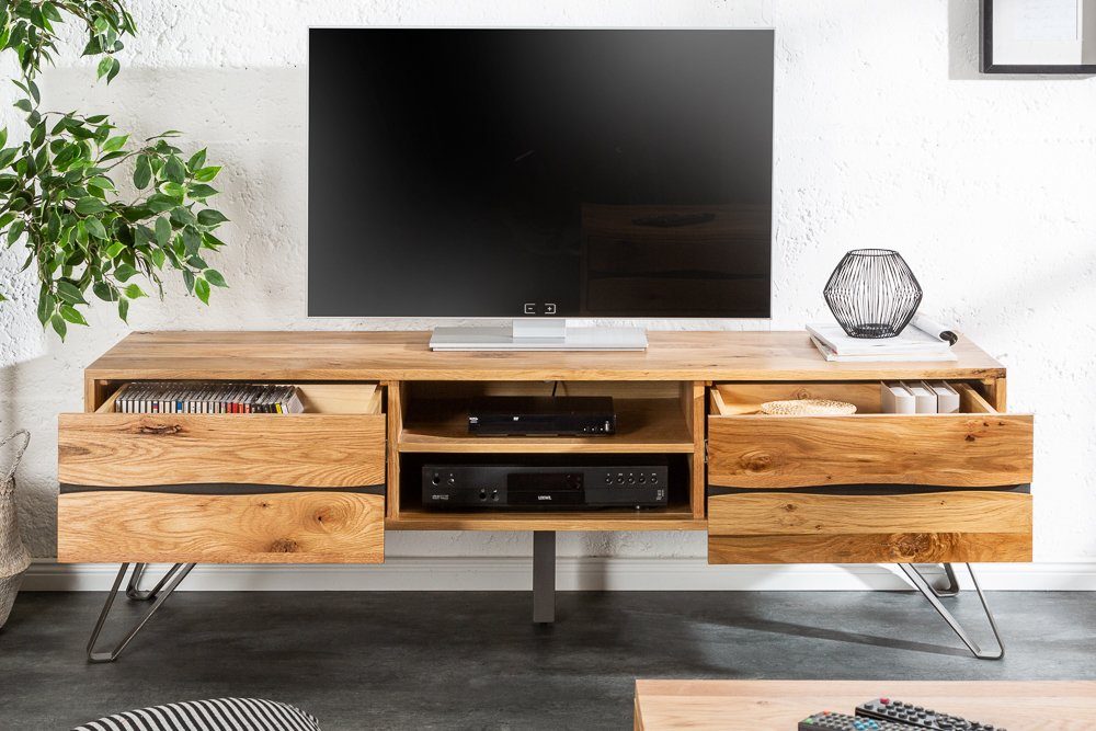 riess-ambiente Lowboard LIVING EDGE 160cm natur/anthrazit – Baumkante, Wildeiche, geölt (Einzelartikel, 1 St), massives Lowboard mit Schubladen & Fächern – ideal fürs Wohnzimmer