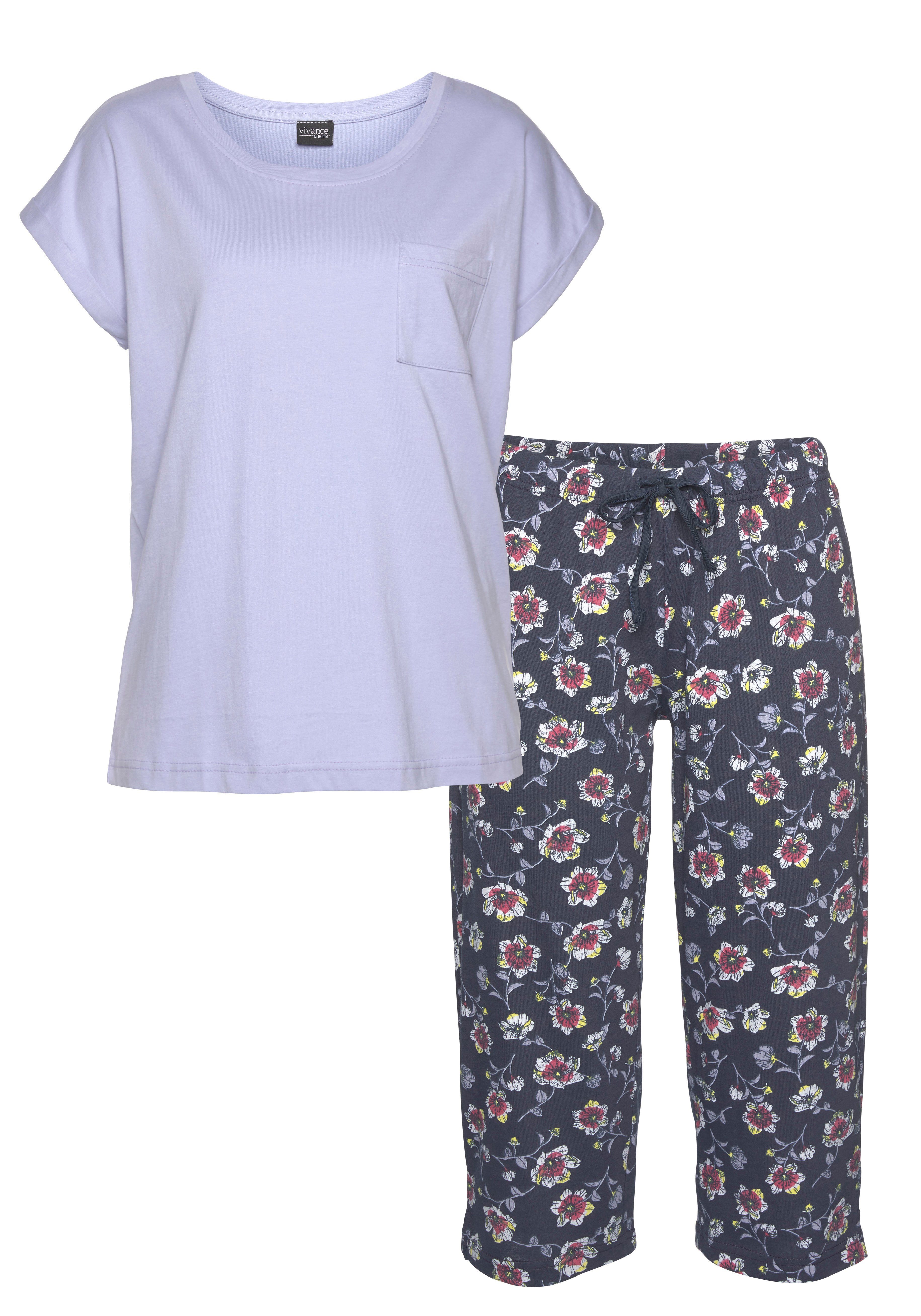 Vivance Dreams Capri-Pyjama (2 tlg) mit gemusterter Schlafhose günstig online kaufen