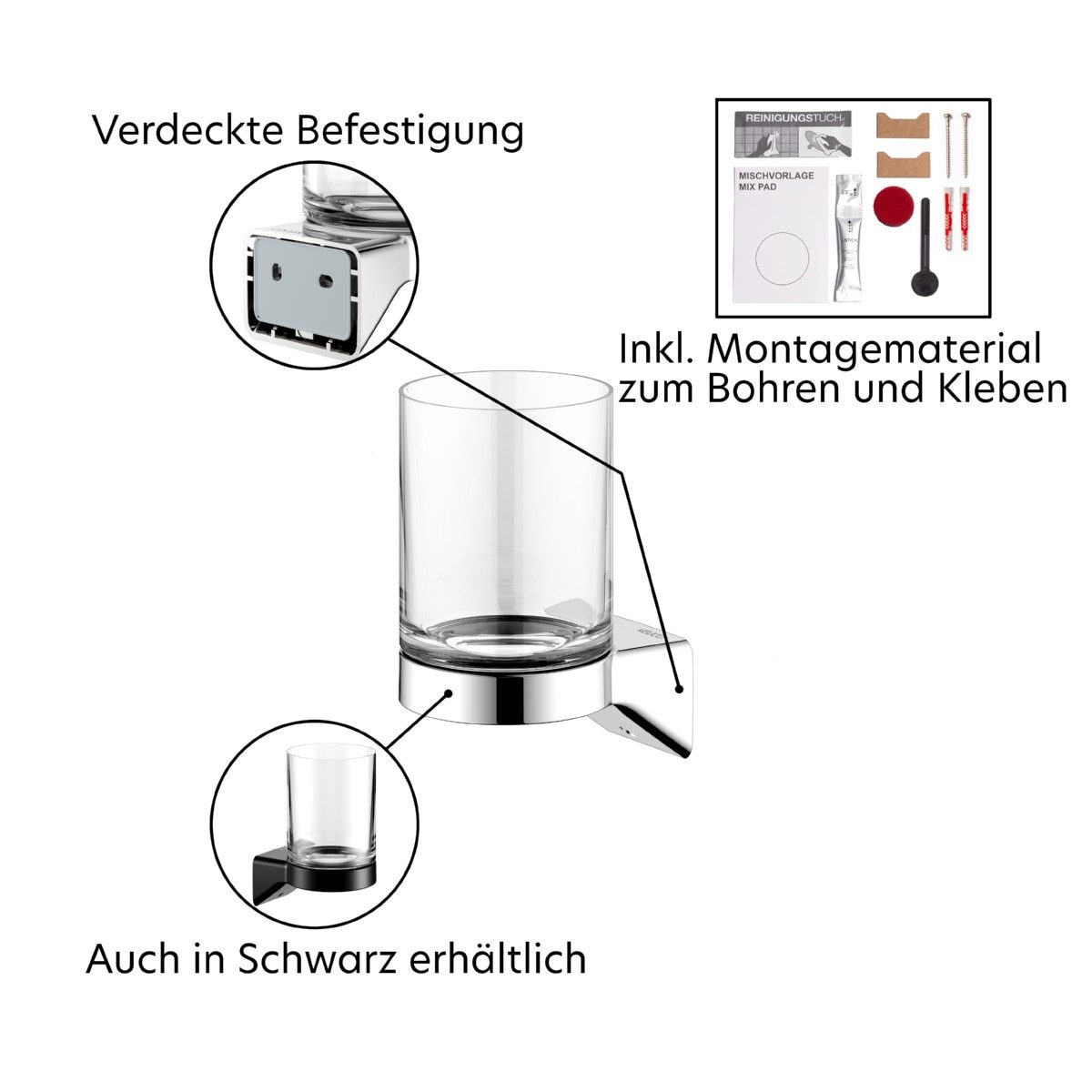 Keuco Zahnputzbecher ROSE, aus Metall, verchromt, Made in Germany, zum Kleben/Schrauben
