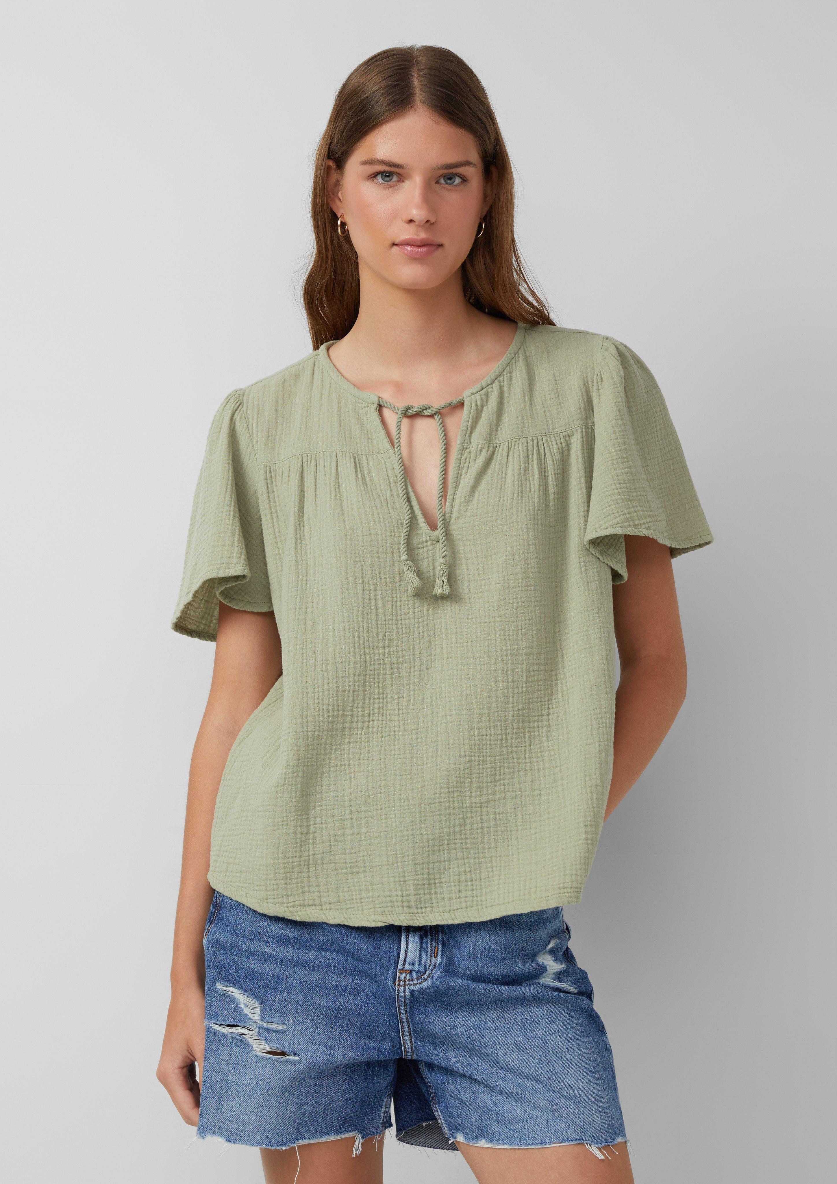 QS Kurzarmbluse Musselin-Bluse mit Bindeband günstig online kaufen