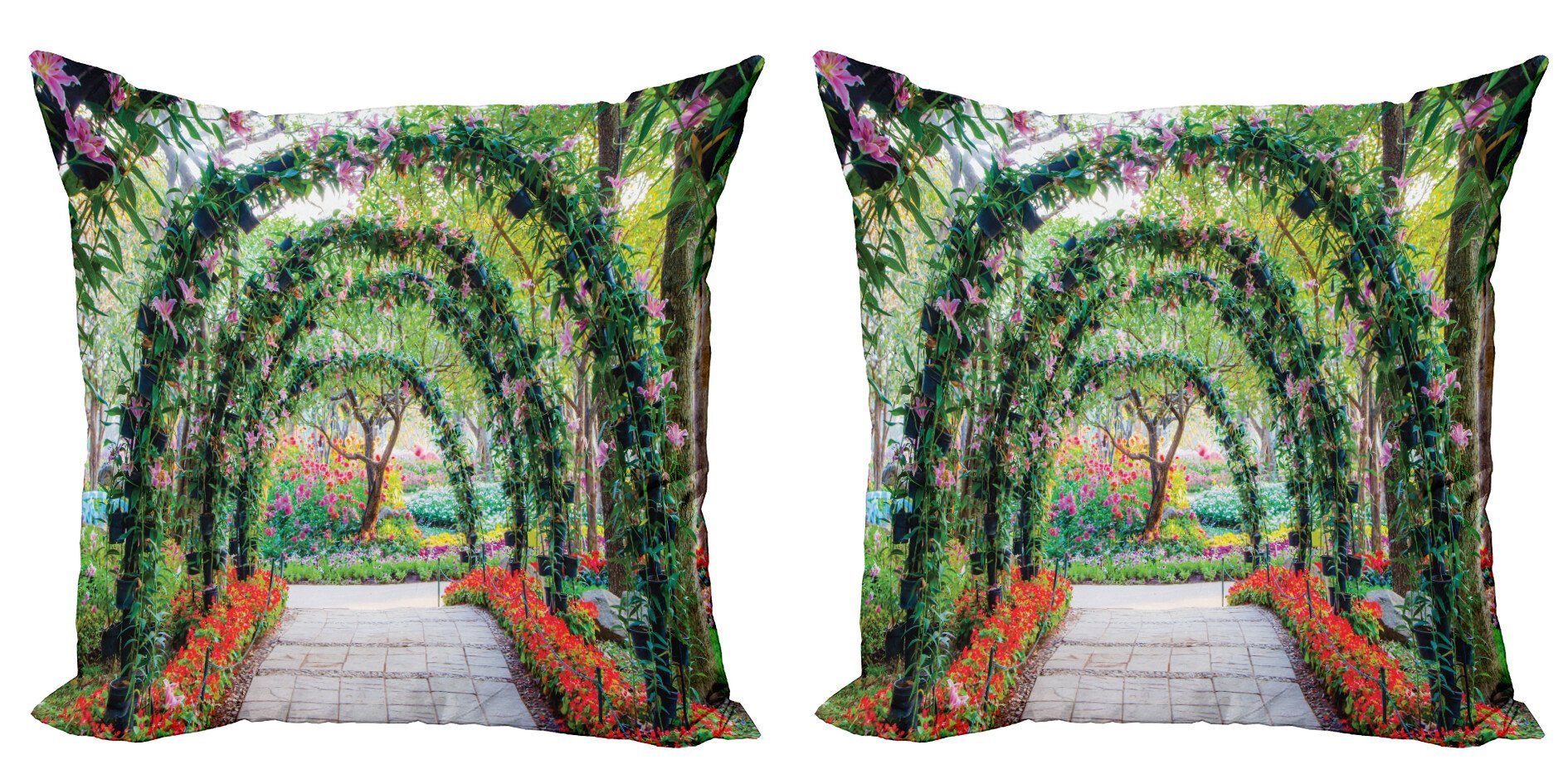 Kissenbezüge Modern Accent Doppelseitiger Digitaldruck, Abakuhaus (2 Stück), Garten Blumen Bögen Pflanzen