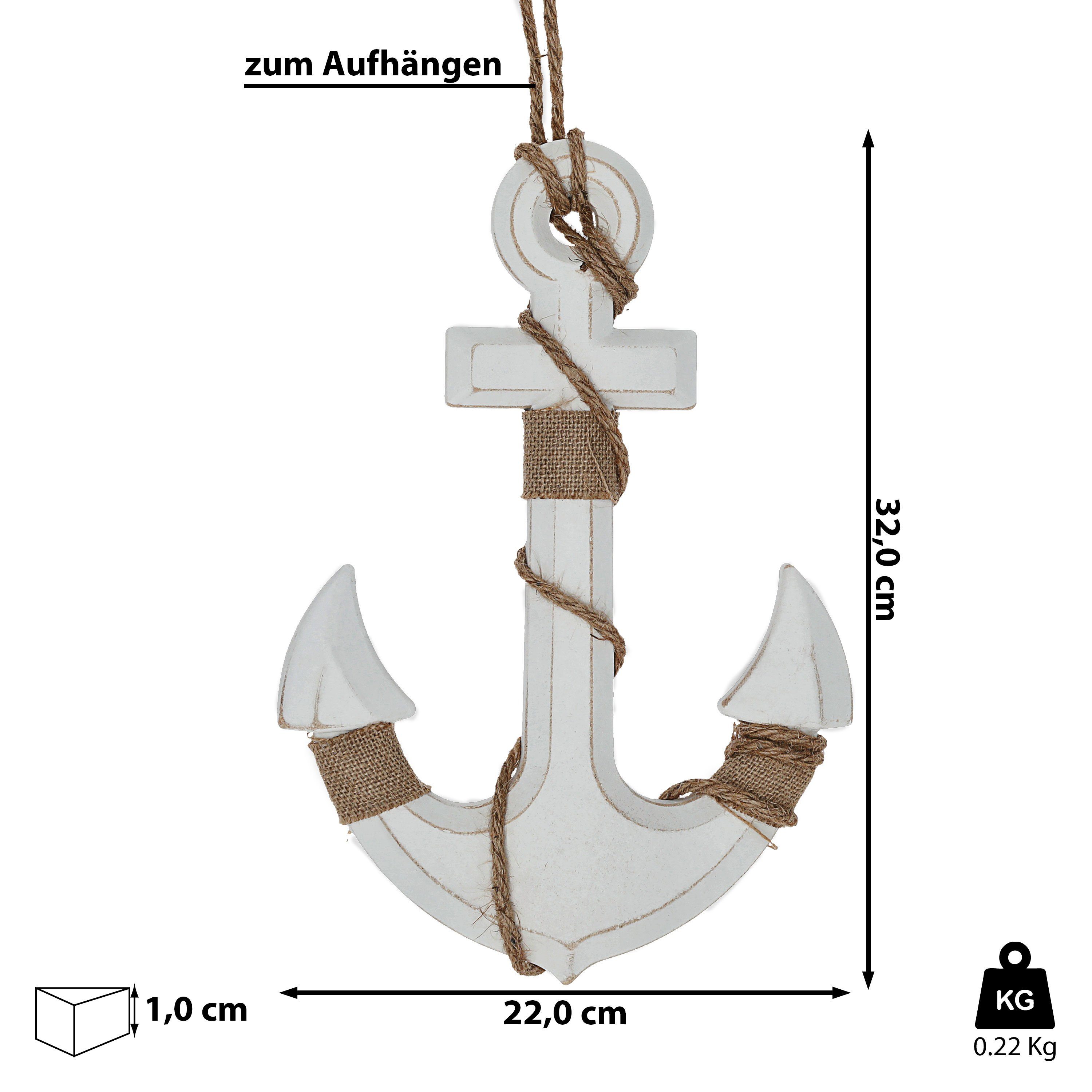 CEPEWA Dekoobjekt Deko Anker mit Tau 32x32x1cm weiß Antikfinish maritim Schiffsanker