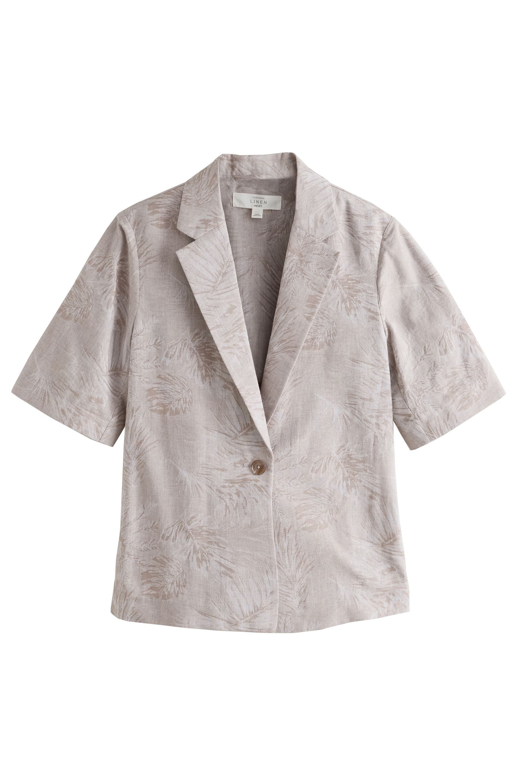 Next Jackenblazer Kurzärmeliger Jacquard-Blazer mit Leinenanteil (1-tlg)