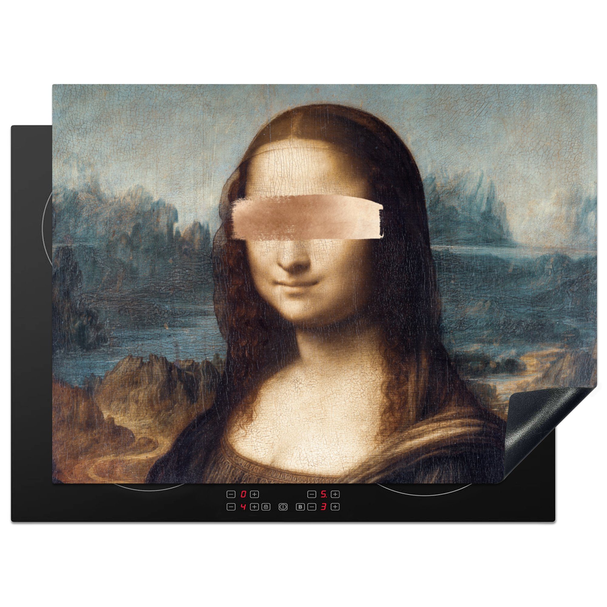 MuchoWow Herdblende-/Abdeckplatte Mona Lisa - Leonardo da Vinci - Roségold, Vinyl, (1 tlg), 71x52 cm, Induktionskochfeld Schutz für die küche, Ceranfeldabdeckung