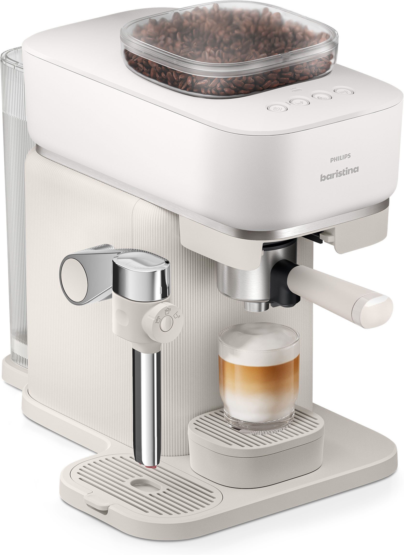 PHILIPS baristina Espressomaschine Latte BAR400/00 mit Mahlwerk für ganze Bohnen und Milchschaumdüse, 3 Schaumarten, 16 bar Pumpendruck, Naturweiß/Weiß