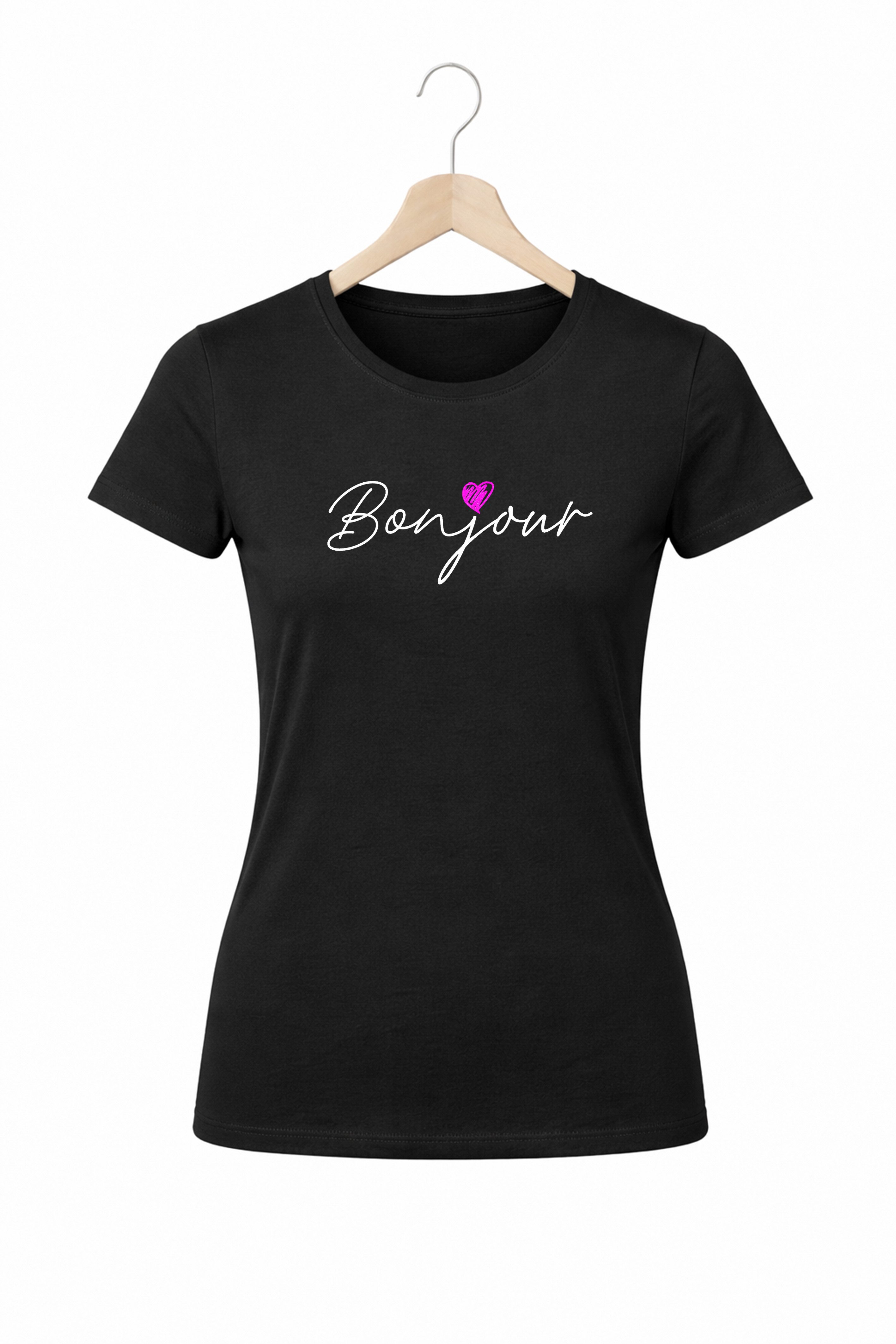 T-Shirt Bonjour Print Shirt Rundhals Sommershirt Kurzarm