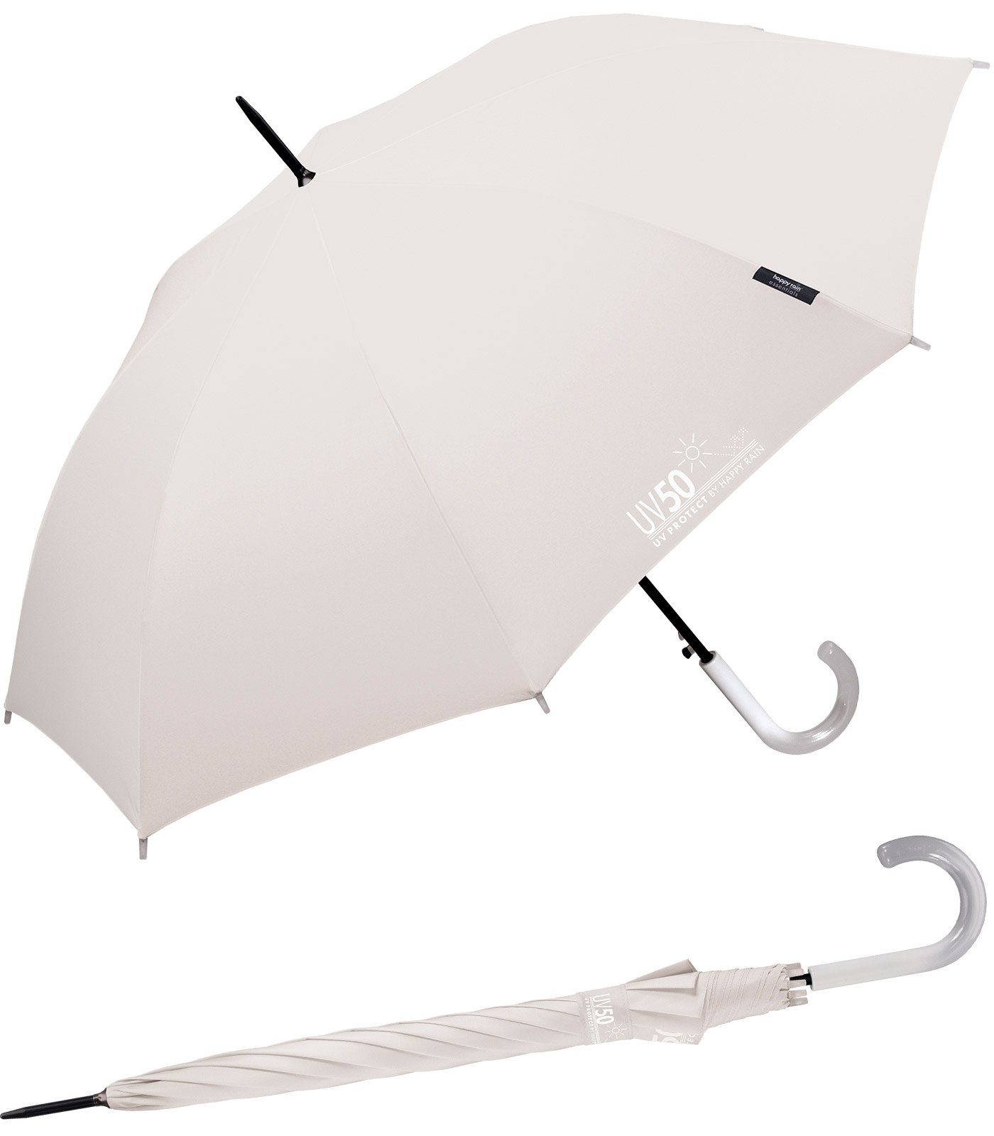 HAPPY RAIN Stockregenschirm UV-Protect UV50 mit Automatik zweifarbiger Griff, schützt vor Sonne und Regen
