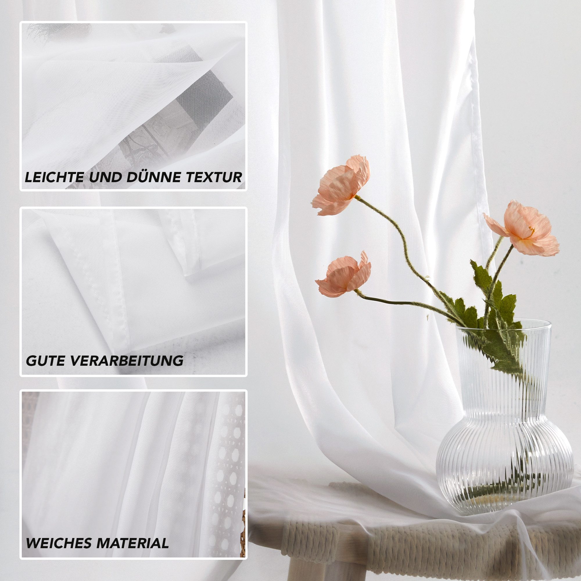 Deconovo Vorhang Transparent Voile Gardinen mit Ösen Wohnzimer Ösenvorhang 2er Set, Luftig Modern Store Dekoschals Schlafzimmer einfarbig pflegeleicht – Bild 5 von 5