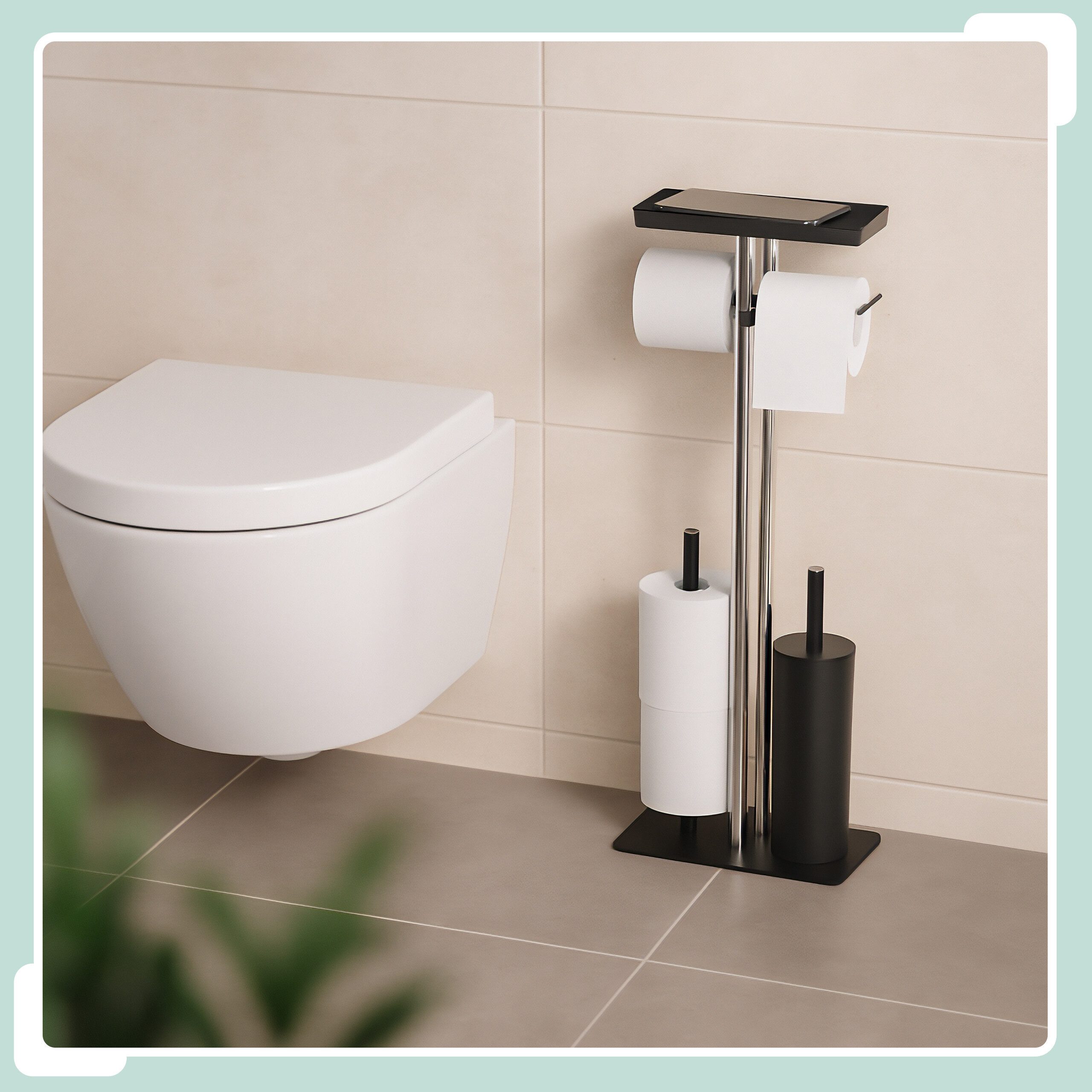 relaxdays WC-Garnitur Edelstahl mit Ablage, schwarz günstig online kaufen