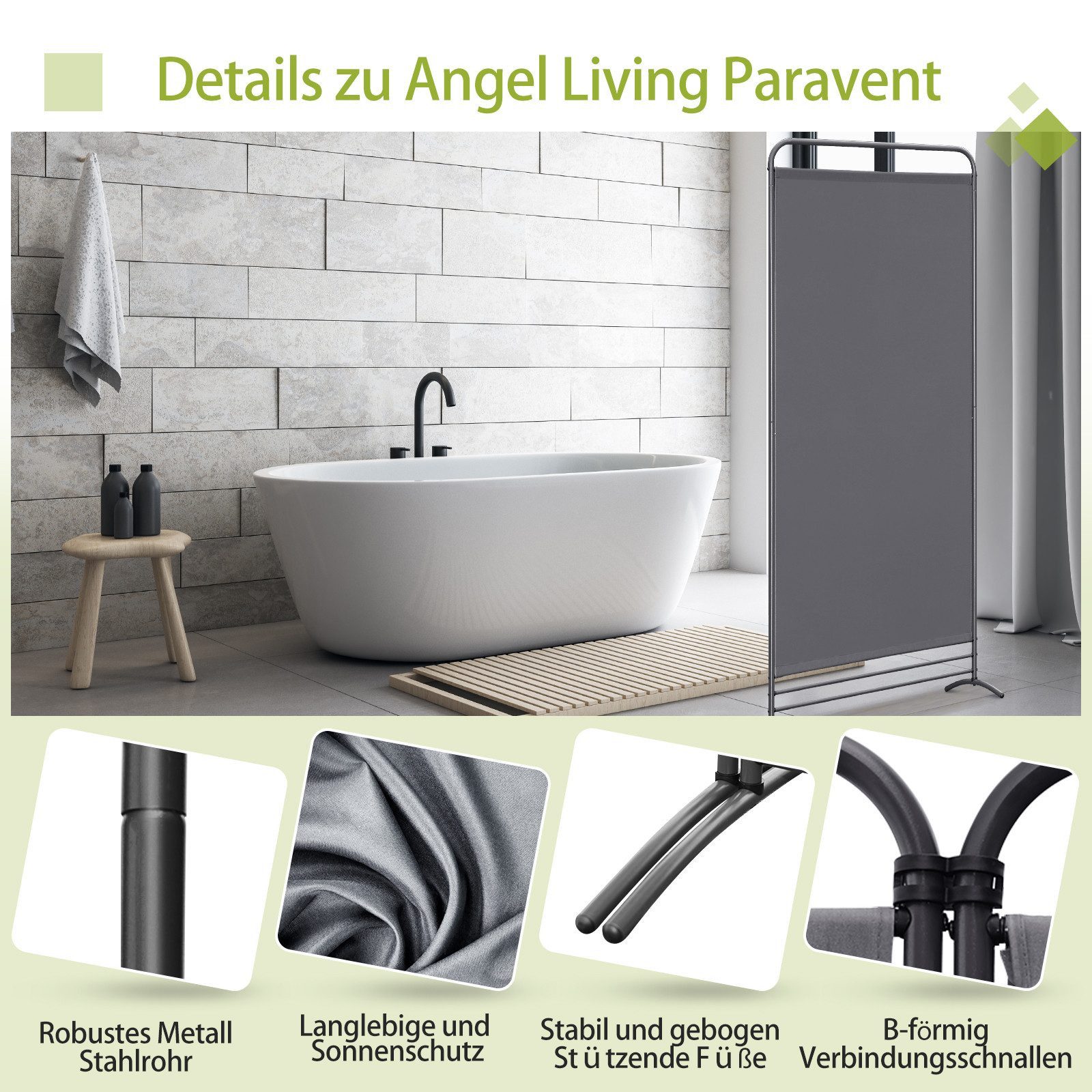 Angel Living Senkrechtmarkise Klappbarer Freistehender Sichtschutz aus Polyester, 81x180 cm (1-St) Stabiles Stahlrohr, B-förmige Verbindungsschnallen