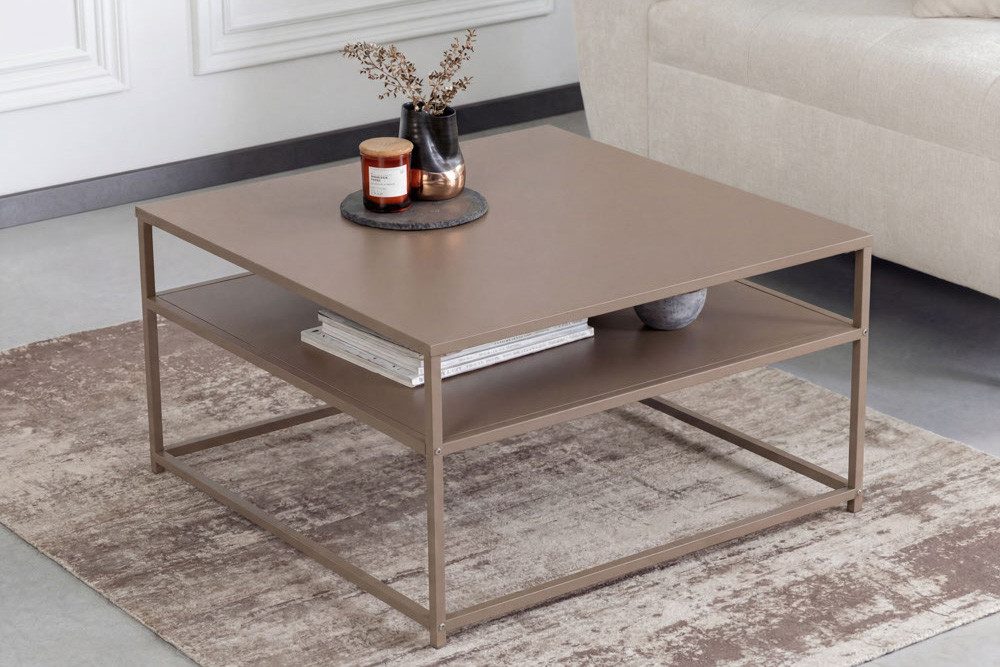 riess-ambiente Couchtisch DURA STEEL 70cm greige - Stahl, 2 Ablagefächer, modern, kombinierbar (Einzelartikel, 1-St), Industrial Design mit viel Stauraum – ideal für Sofa & Loungebereich