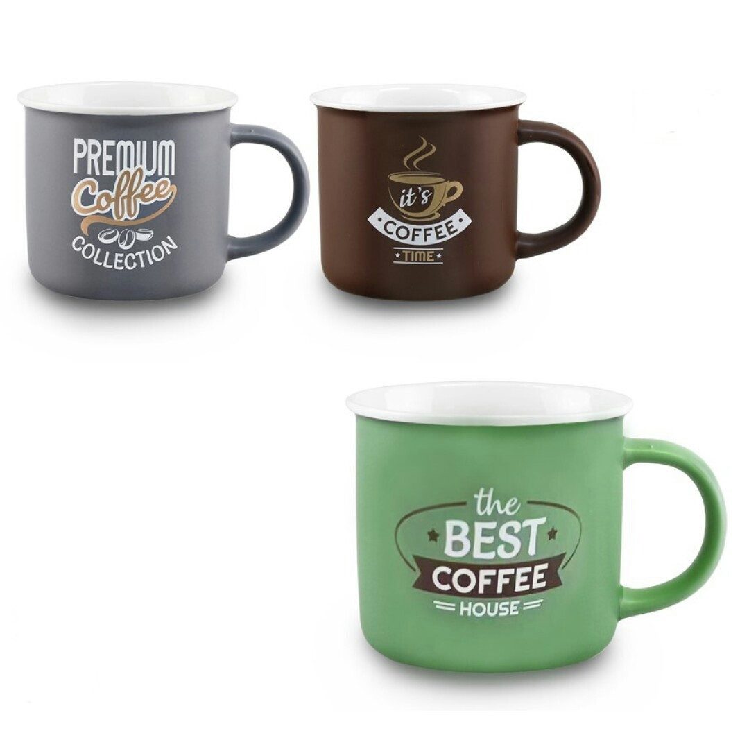 Tasse 3er Set Tassen Kaffeetassen Becher 360 ml Tee Tasse Coffe time