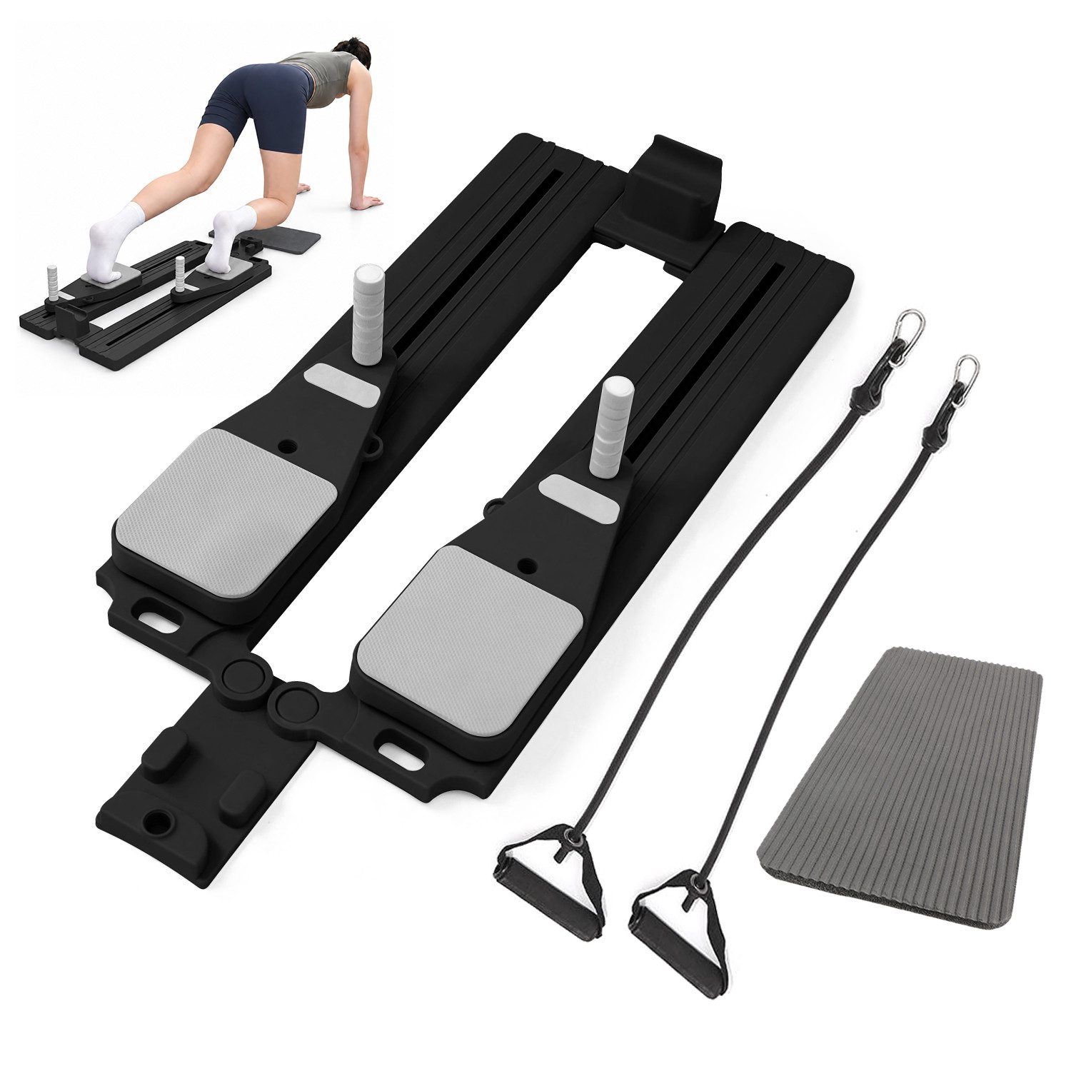 OSTWOLKE Pilates-Reformer Geteiltes Pilates Board für Ganzkörpertraining Multifunktions Reformer, (Modulares Trainingsboard mit Gleitern, Widerstandsbändern, Yogamatte, Multifunktions-Bauchtrainer), Core-Training für Rumpf, Bauch, Arme &Beine, Fitnessgeräte für Zuhause