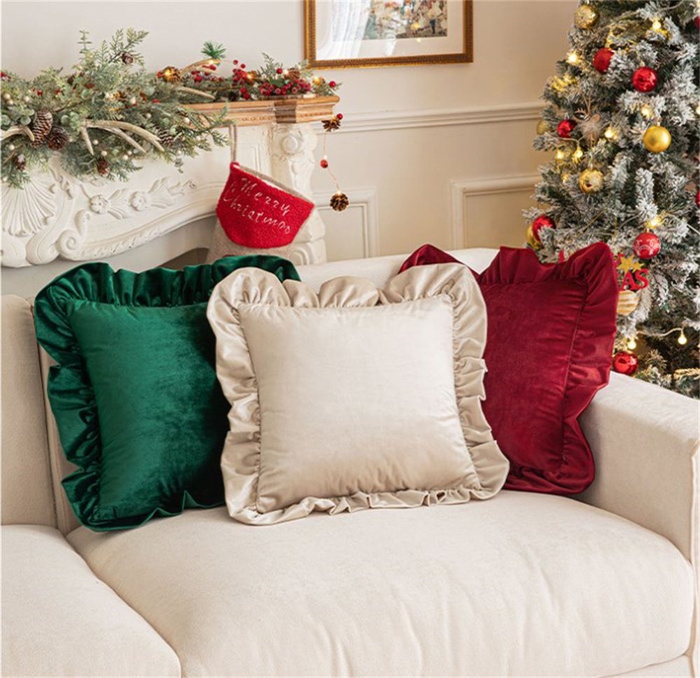 Komfortabler Plüsch Kissenbezug, Hochwertiger Stück), (2 Stück) Grün (2 45×45cm Weihnachten Kissenbezug Dekorative luxuriöser Kissenbezüge geraffter Kissenbezug,